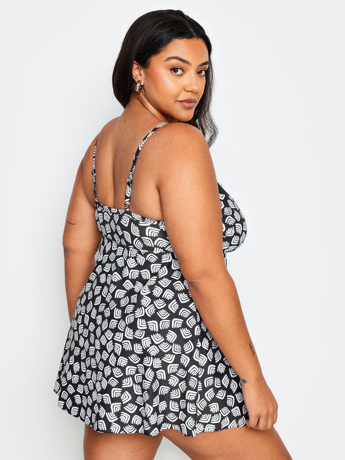 yours-curve-mini-geometric-mesh-swim-dress-blackstillFront