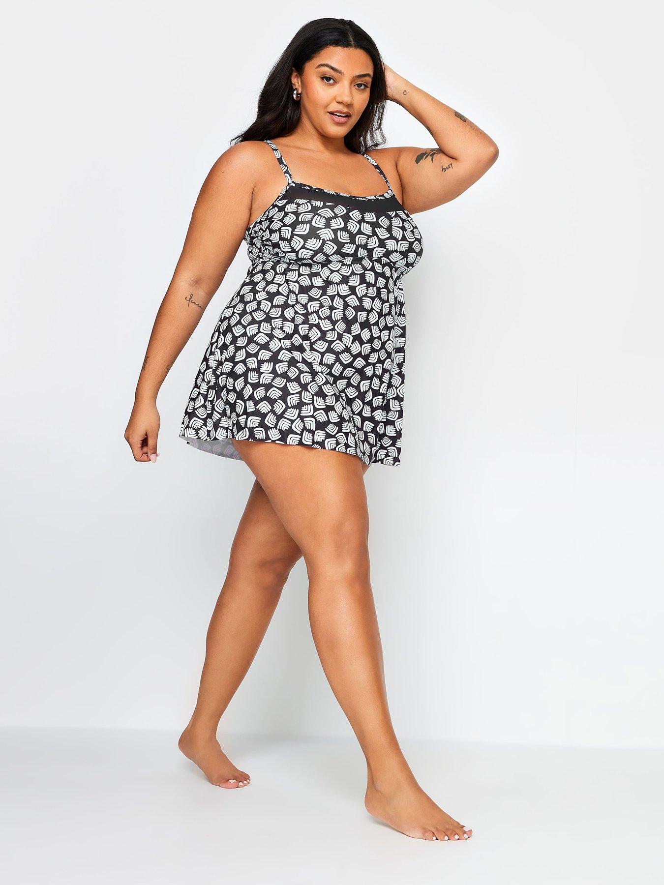 yours-curve-mini-geometric-mesh-swim-dress-blackback