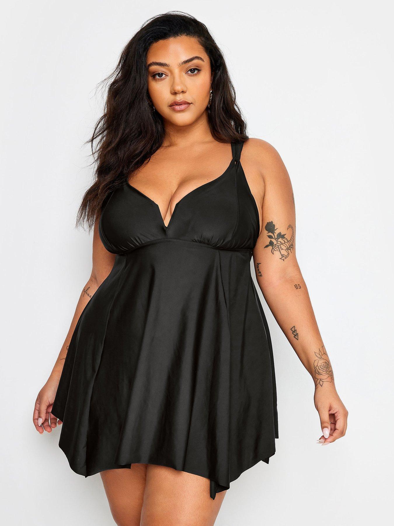 yours-curve-knotted-strap-hanky-swim-dress-black