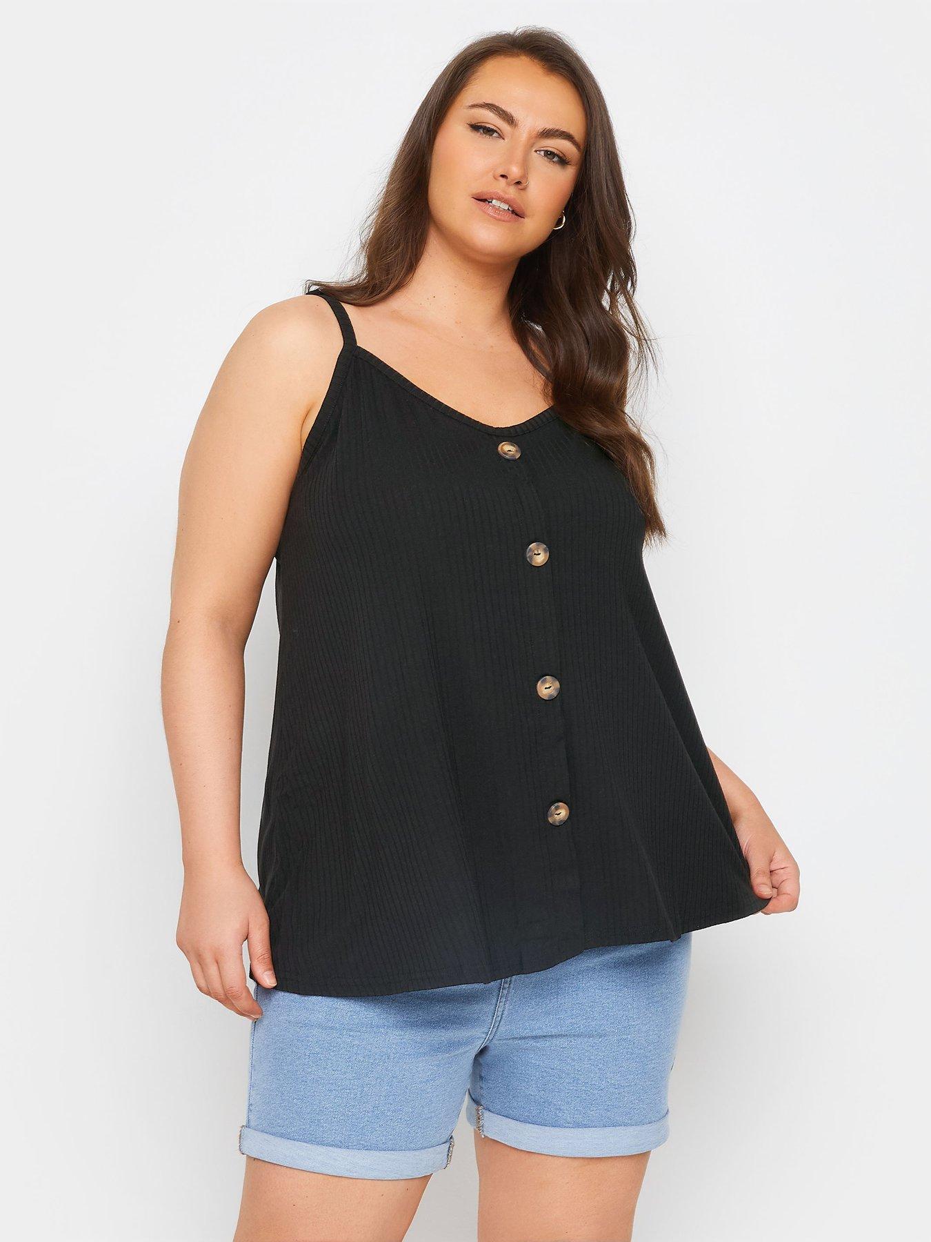 yours-curve-rib-cami-button-front-plain-black