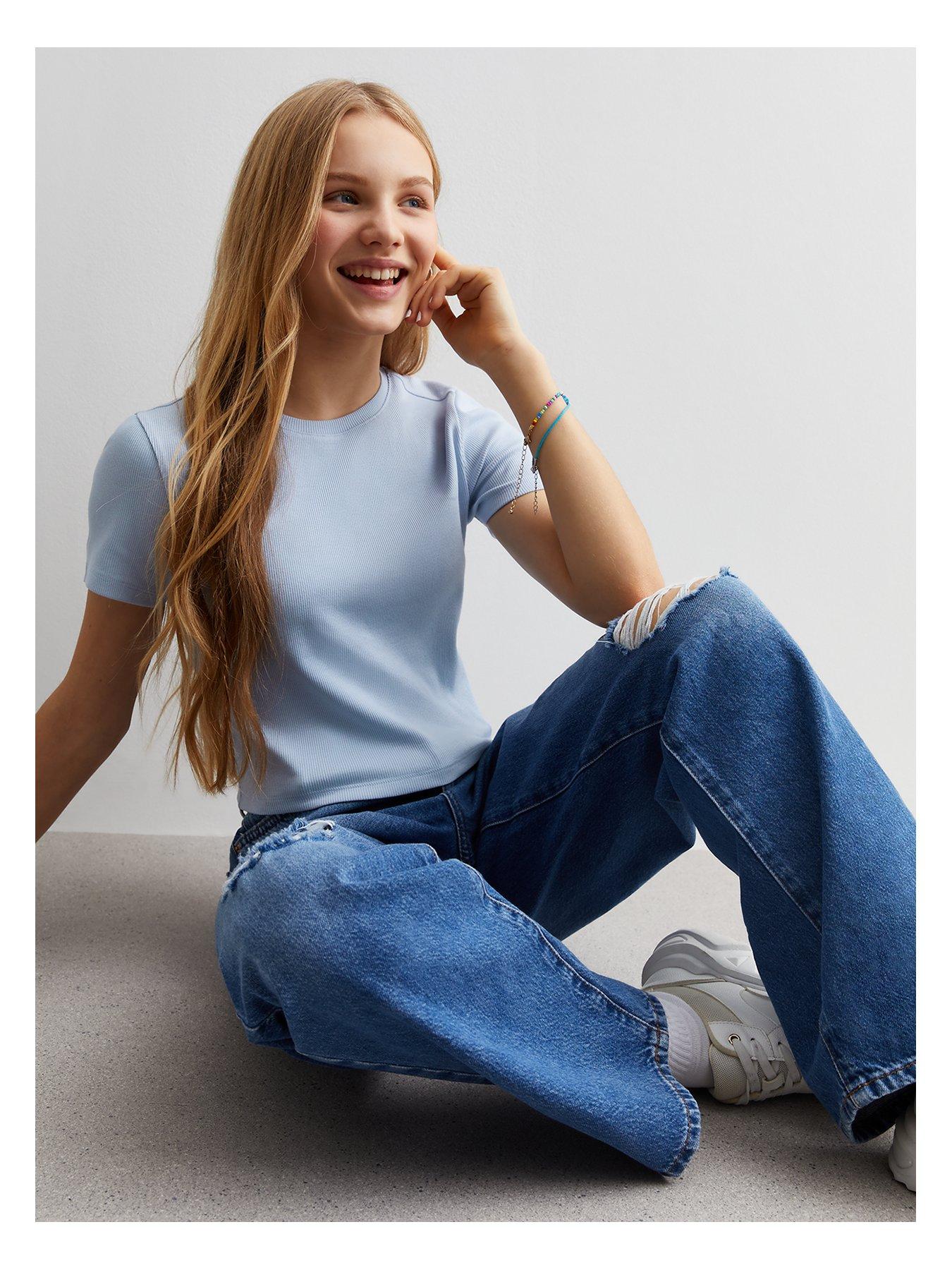 new-look-915-girls-blue-ribbed-crew-neck-t-shirt