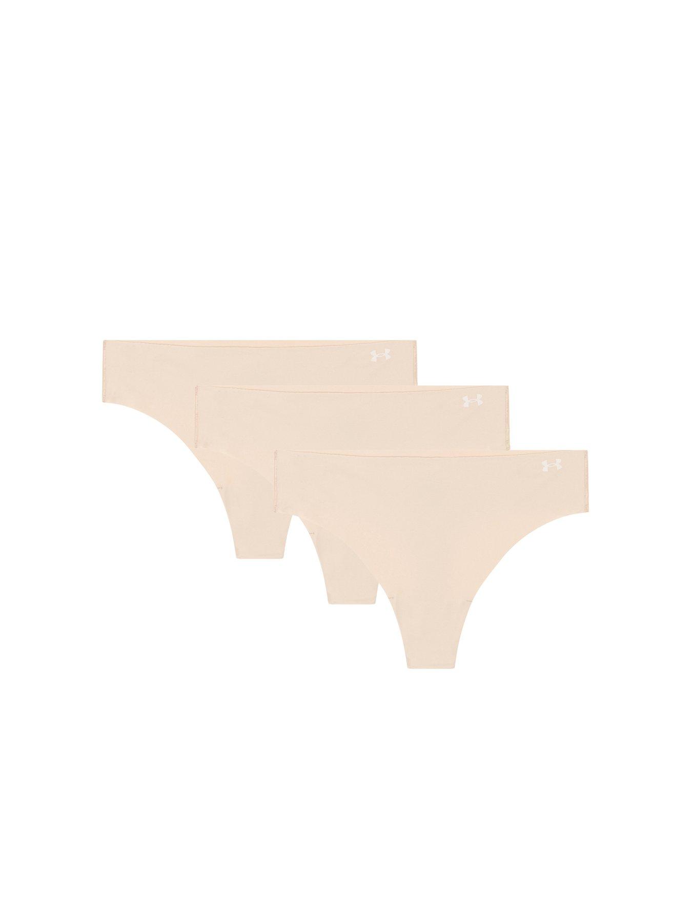 UNDER ARMOUR Women's Pure Stretch No Show 3pk Solid Colour Thong-nude
