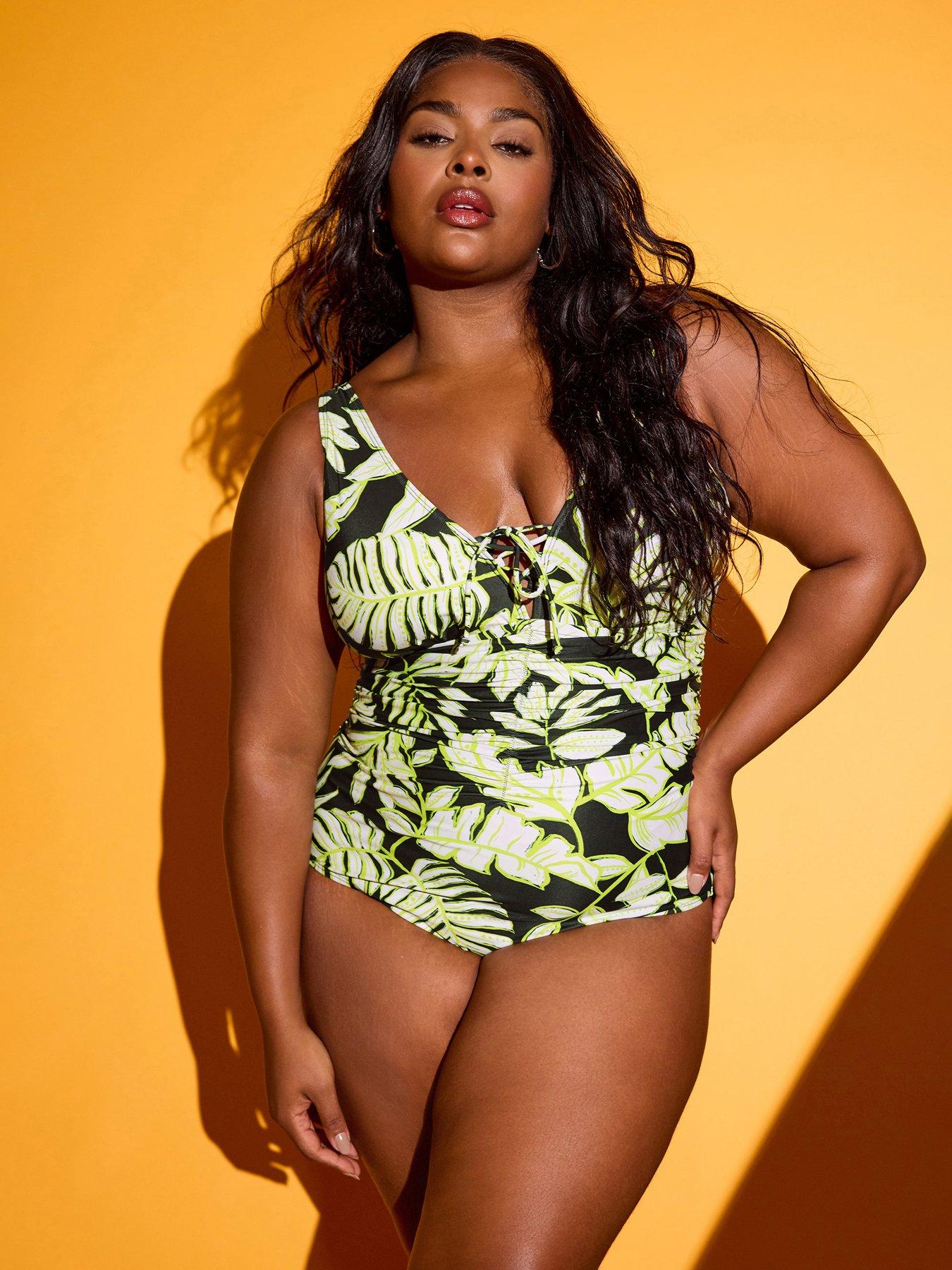 yours-curve-graphic-leaf-plunge-swimsuit-black