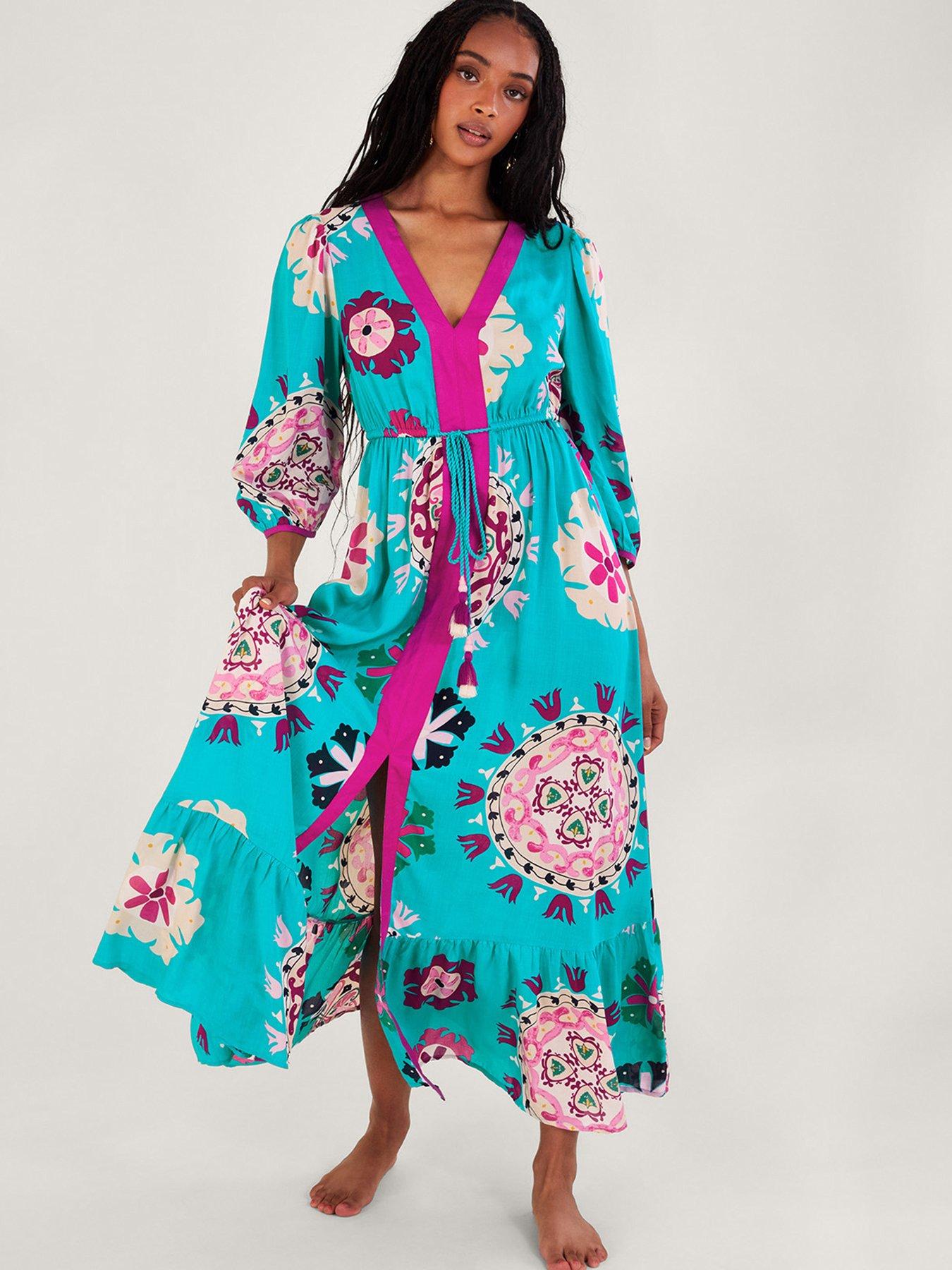 Monsoon Printed Tiered Cami Midi Dress in LENZING ECOVERO