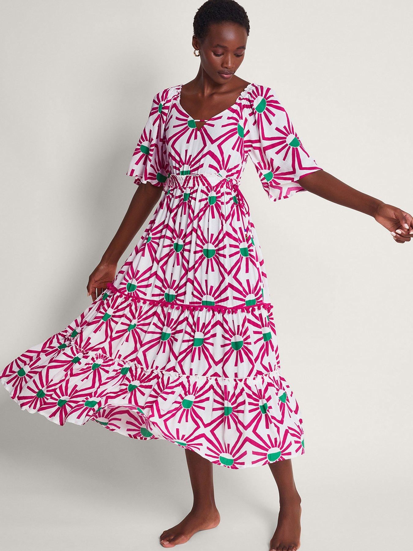 Monsoon Zamora Geometric Print Sun Dress Pink Very Ireland