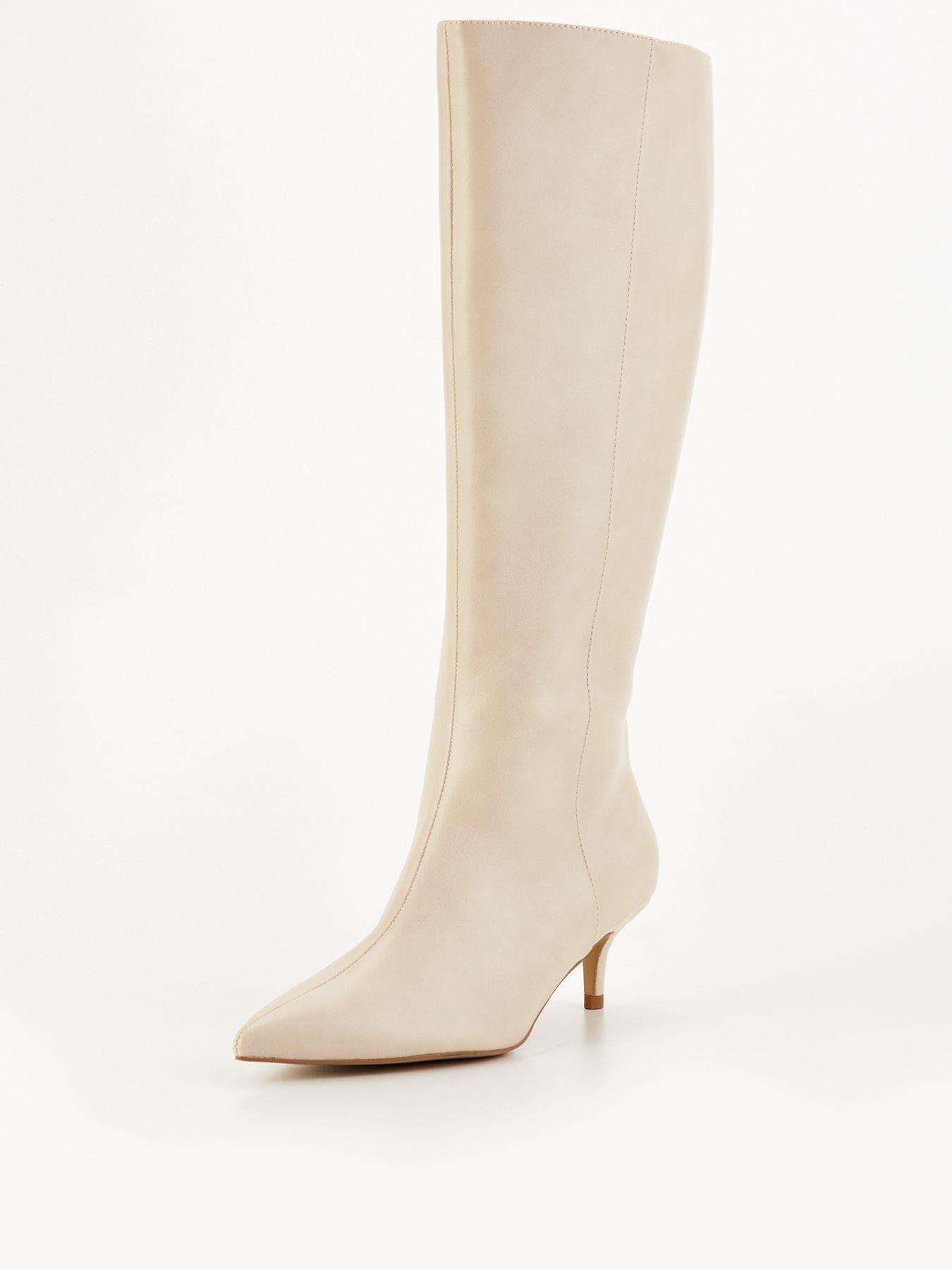 Kitten Heel Straight Leg Knee Boot Cream