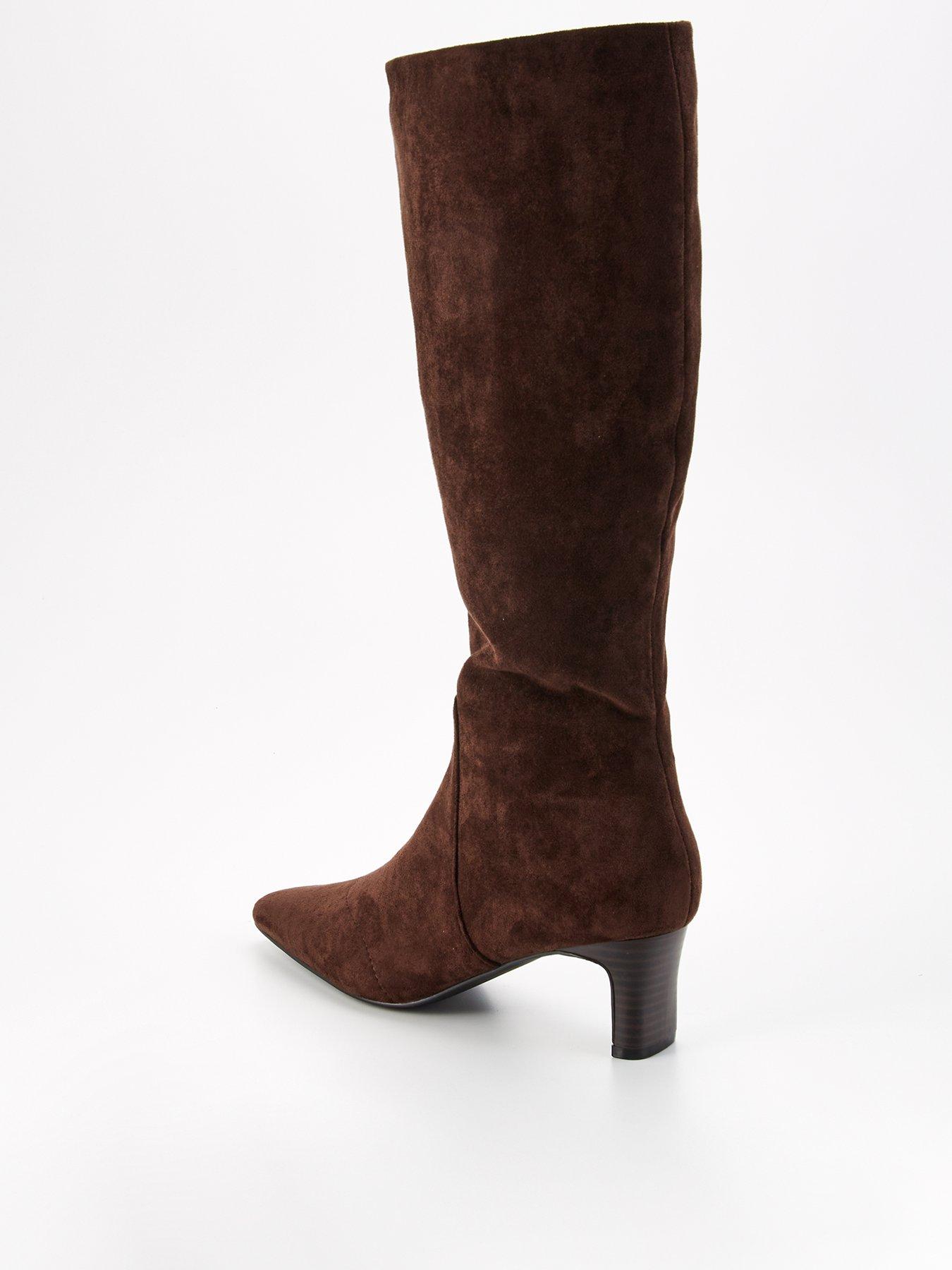 Knee High Light Brown Suede Boots V By Very Chiselled Toe Suedette