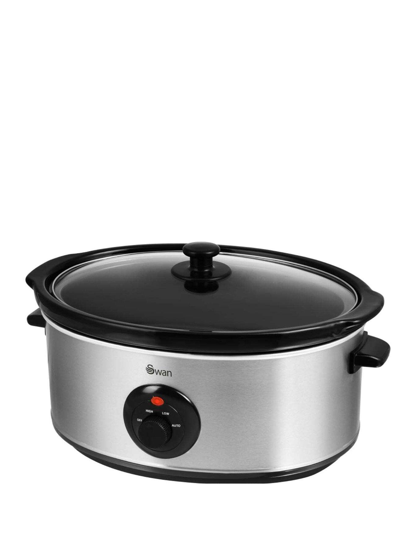 Swan SF17030N 6.5 Litre Slow Cooker with 3 Heat Settings, Glass Lid, 320W, Stainless Steel