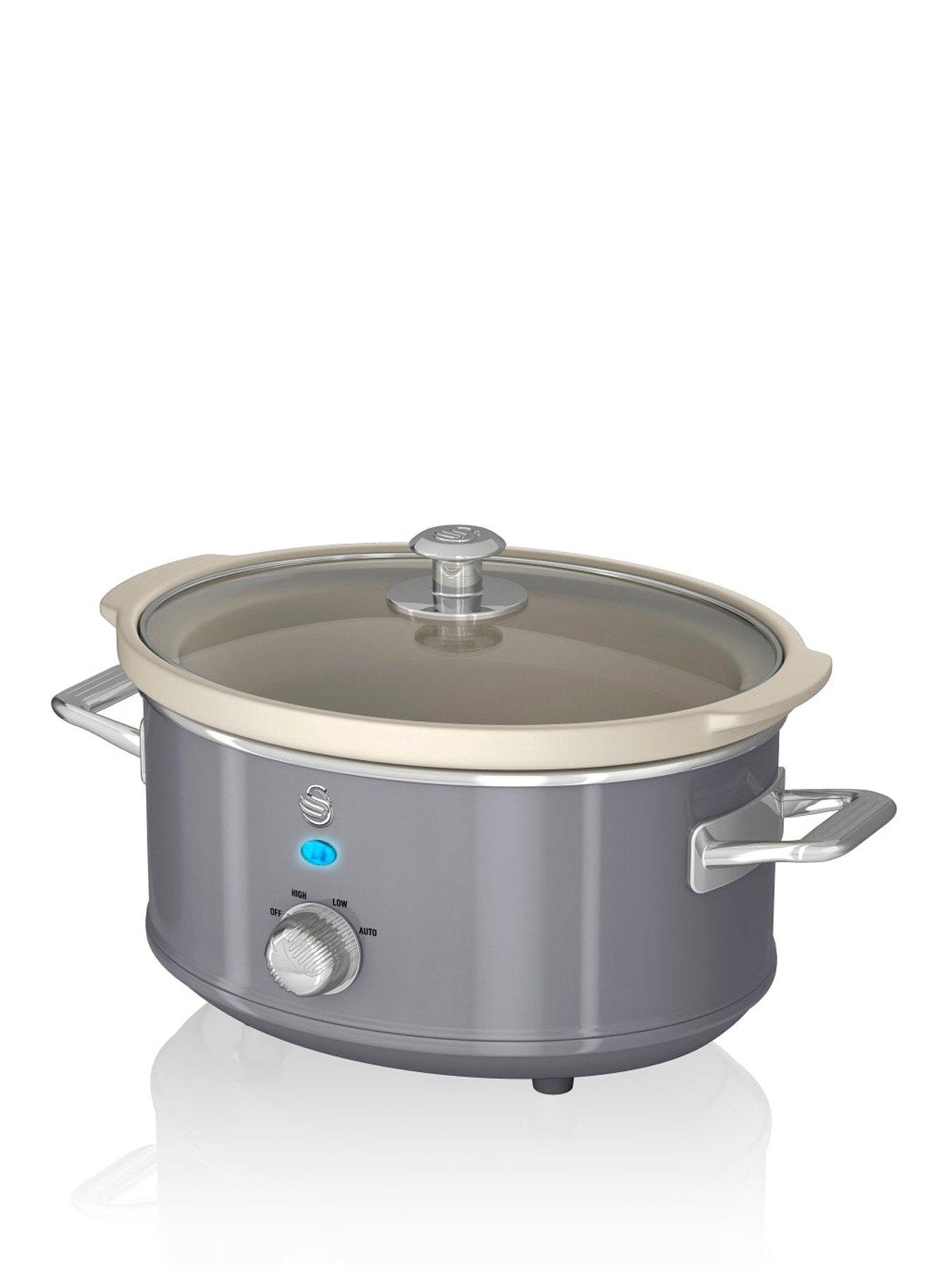 Swan SF17021GRN Retro Slow Cooker with 3 Temperature Settings, Keep Warm Function, 3.5L, 200W, Grey