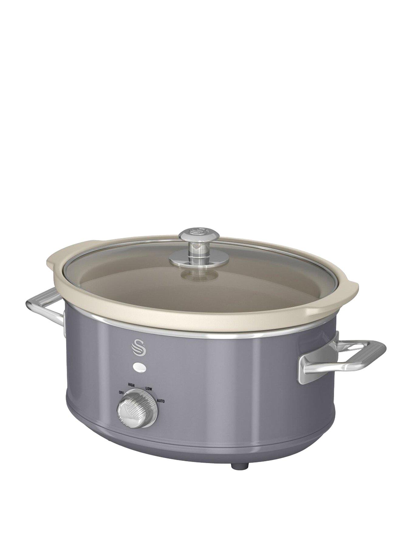 Image 1 of 5 of Swan SF17021GRN Retro Slow Cooker with 3 Temperature Settings, Keep Warm Function, 3.5L, 200W, Grey