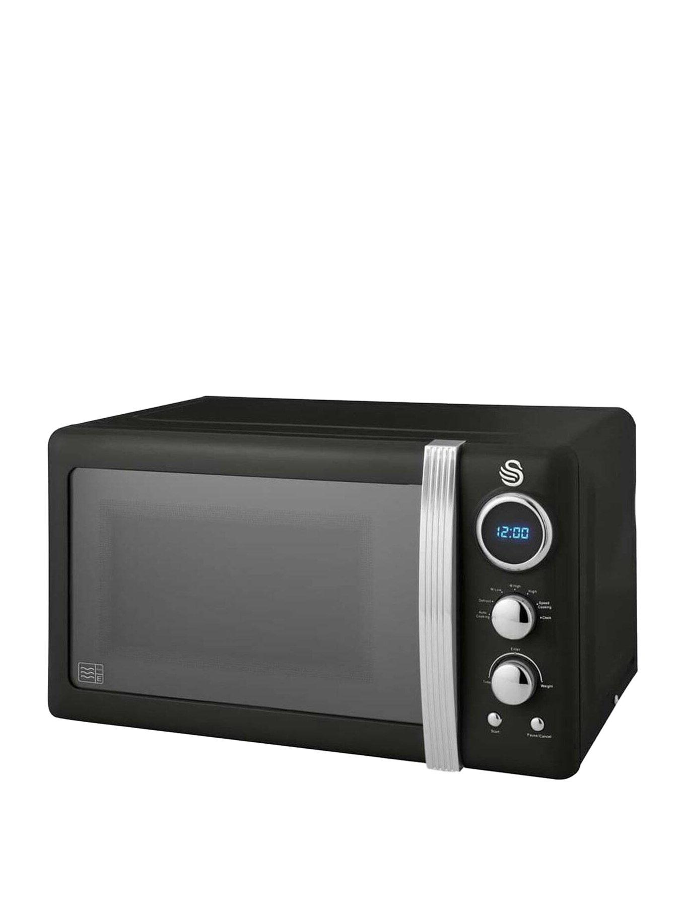 Image 1 of 1 of Swan SM22030LBN Retro LED Digital Microwave with Glass Turntable, 5 Power levels &amp; Defrost Setting, 20L, 800W, Black