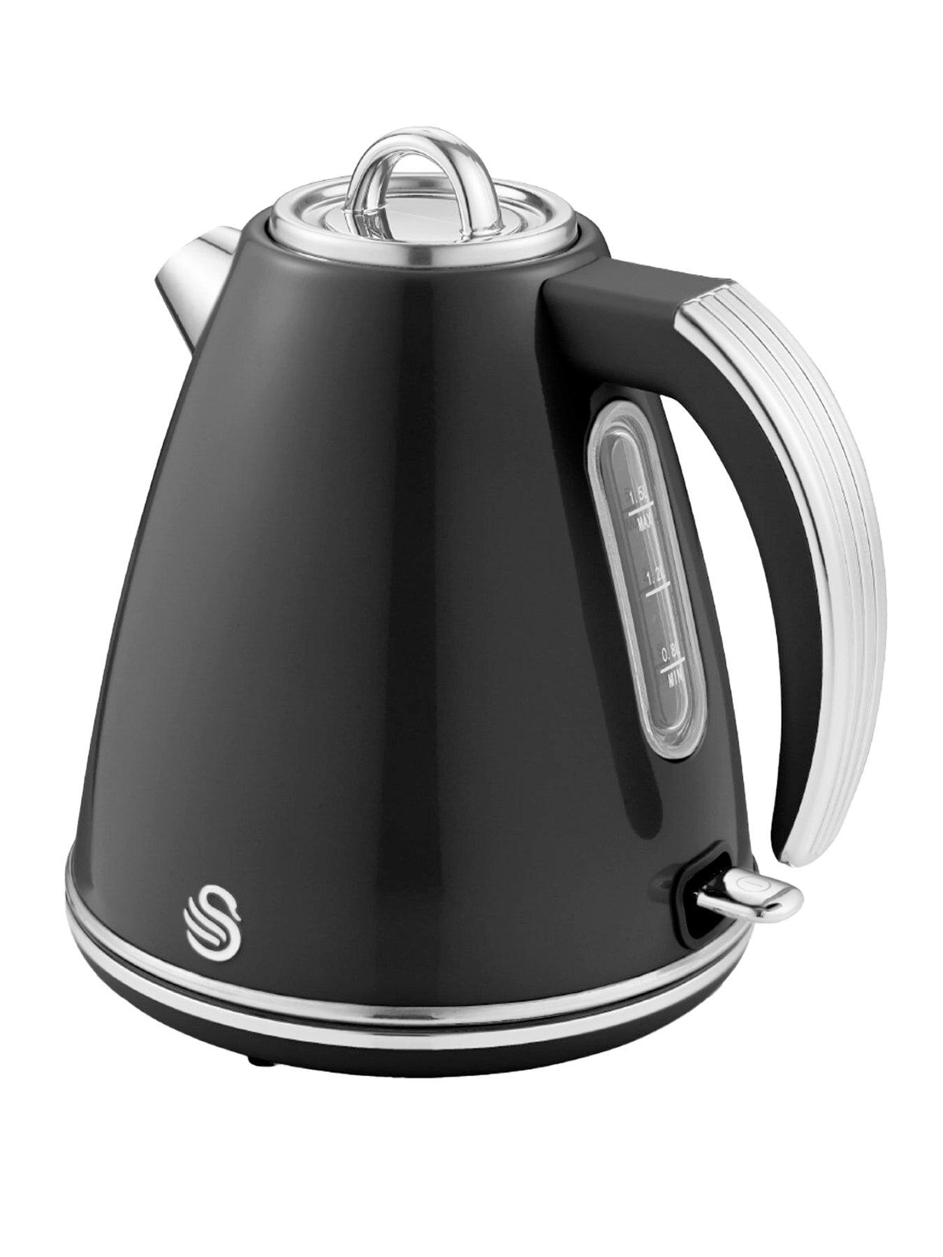 Image 1 of 5 of Swan SK19020BN Retro Jug Kettle, Fast Boil, Easy Pour, 360 Degree Base, 1.5L, 3000W, Black