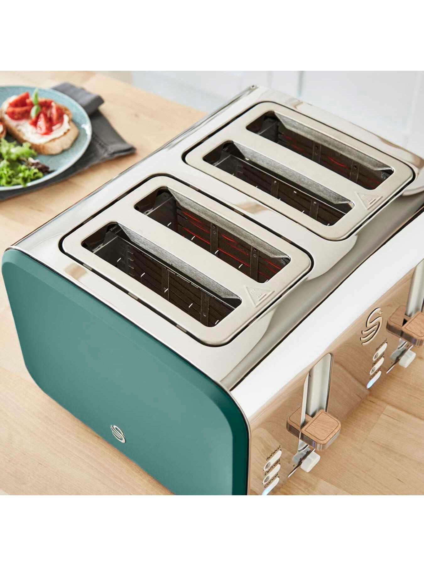 Image 3 of 5 of Swan ST14620GREN Nordic 4-Slice Toaster with Defrost/Reheat/Cancel Functions, Cord Storage, 1500W, Green