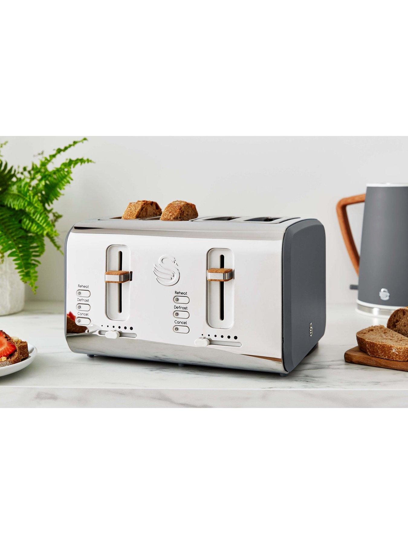 Image 4 of 6 of Swan ST14620GRYN Nordic 4-Slice Toaster with Defrost/Reheat/Cancel Functions, Cord Storage, 1500W, Grey