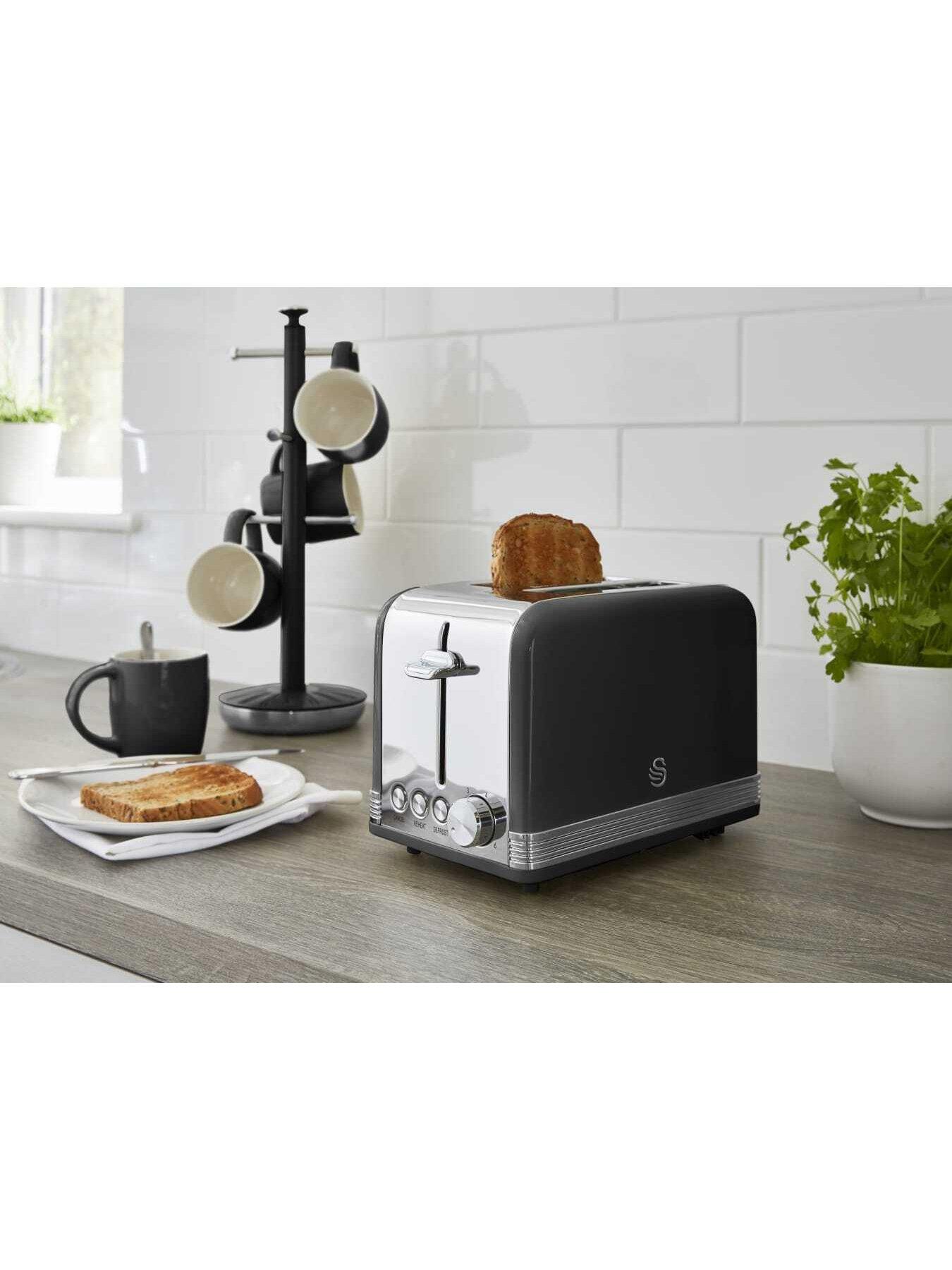 Image 2 of 4 of Swan ST19010BN Retro 2-Slice Toaster with Defrost/Reheat/Cancel Functions, Cord Storage, 815W, Black