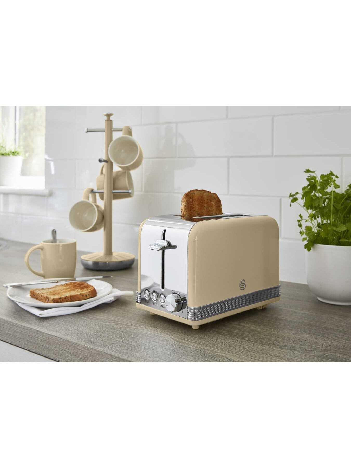 Image 2 of 4 of Swan ST19010CN Retro 2-Slice Toaster with Defrost/Reheat/Cancel Functions, Cord Storage, 815W, Cream