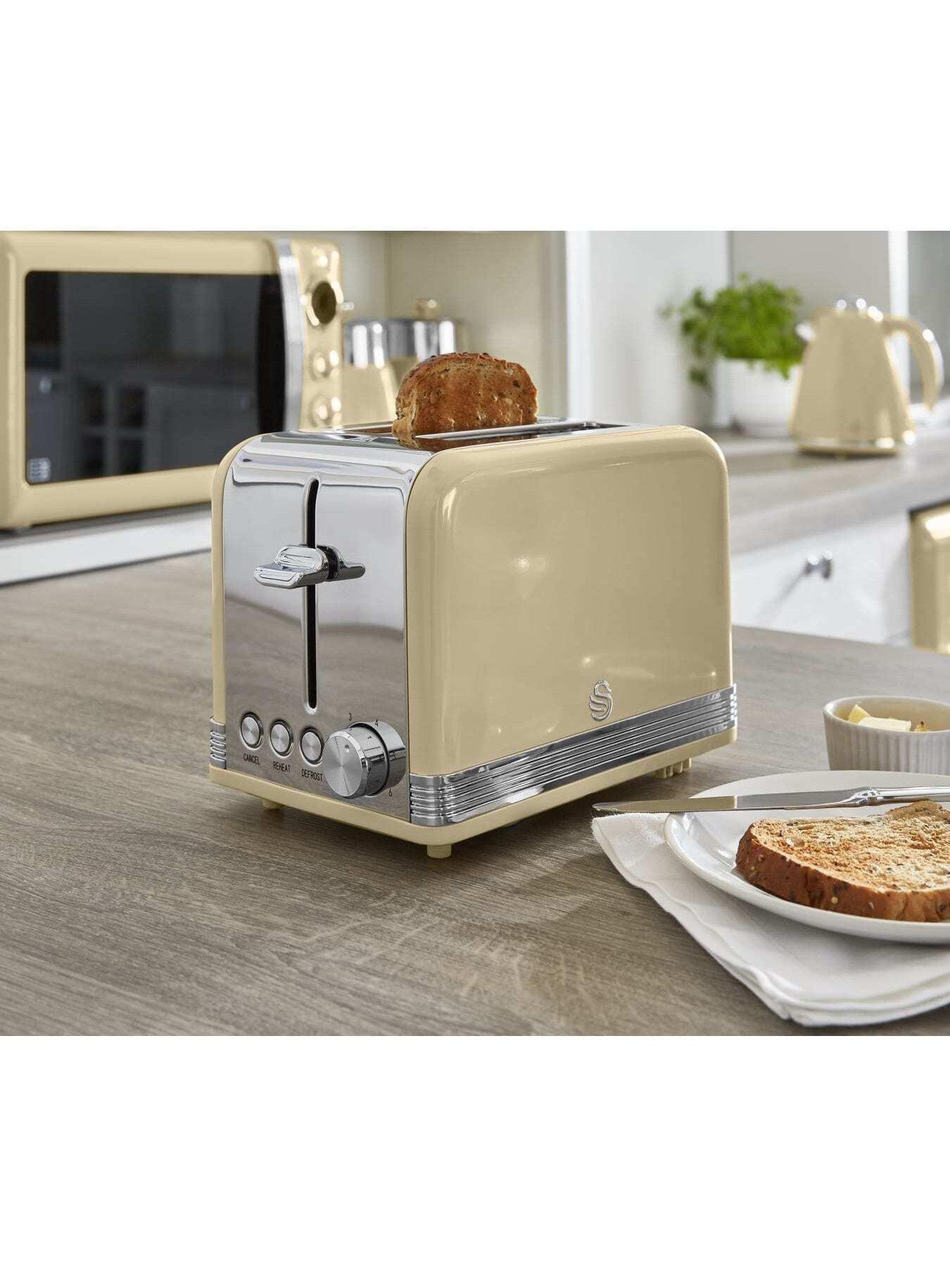 Image 3 of 4 of Swan ST19010CN Retro 2-Slice Toaster with Defrost/Reheat/Cancel Functions, Cord Storage, 815W, Cream