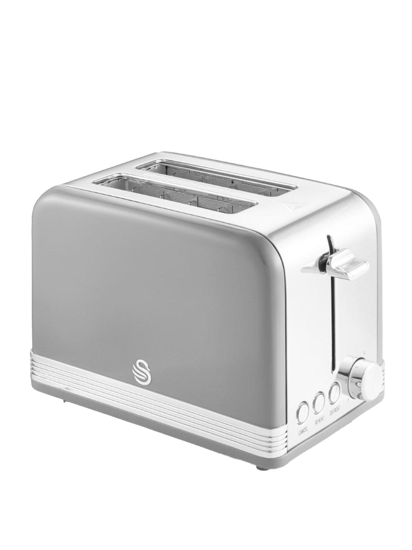 undefined ST19010GRN Retro 2-Slice Toaster with Defrost/Reheat/Cancel Functions, Cord Storage, 815W, Grey