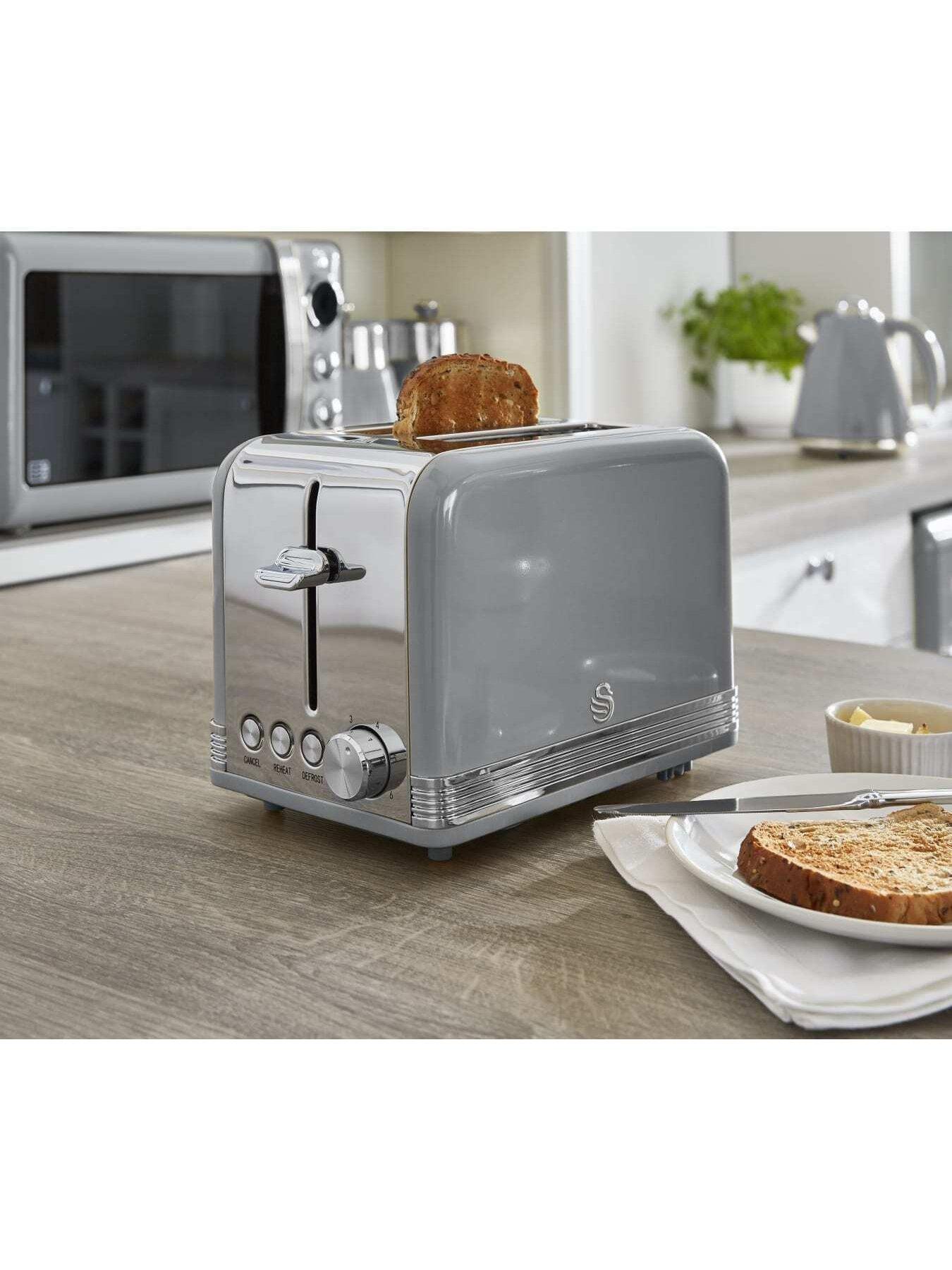 Image 3 of 4 of Swan ST19010GRN Retro 2-Slice Toaster with Defrost/Reheat/Cancel Functions, Cord Storage, 815W, Grey