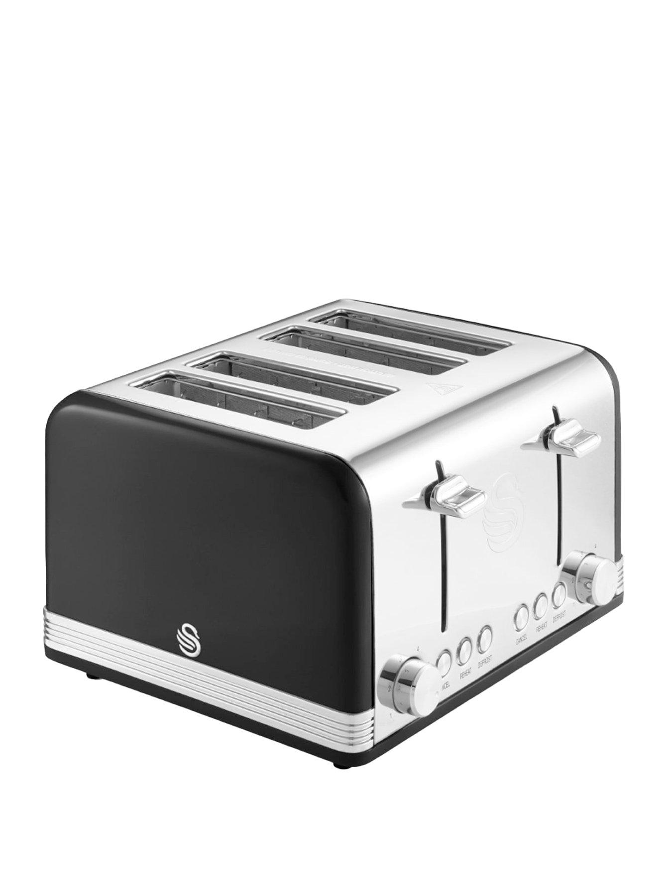 Image 1 of 5 of Swan ST19020BN Retro 4-Slice Toaster with Defrost/Reheat/Cancel Functions, Cord Storage, 1600W, Black