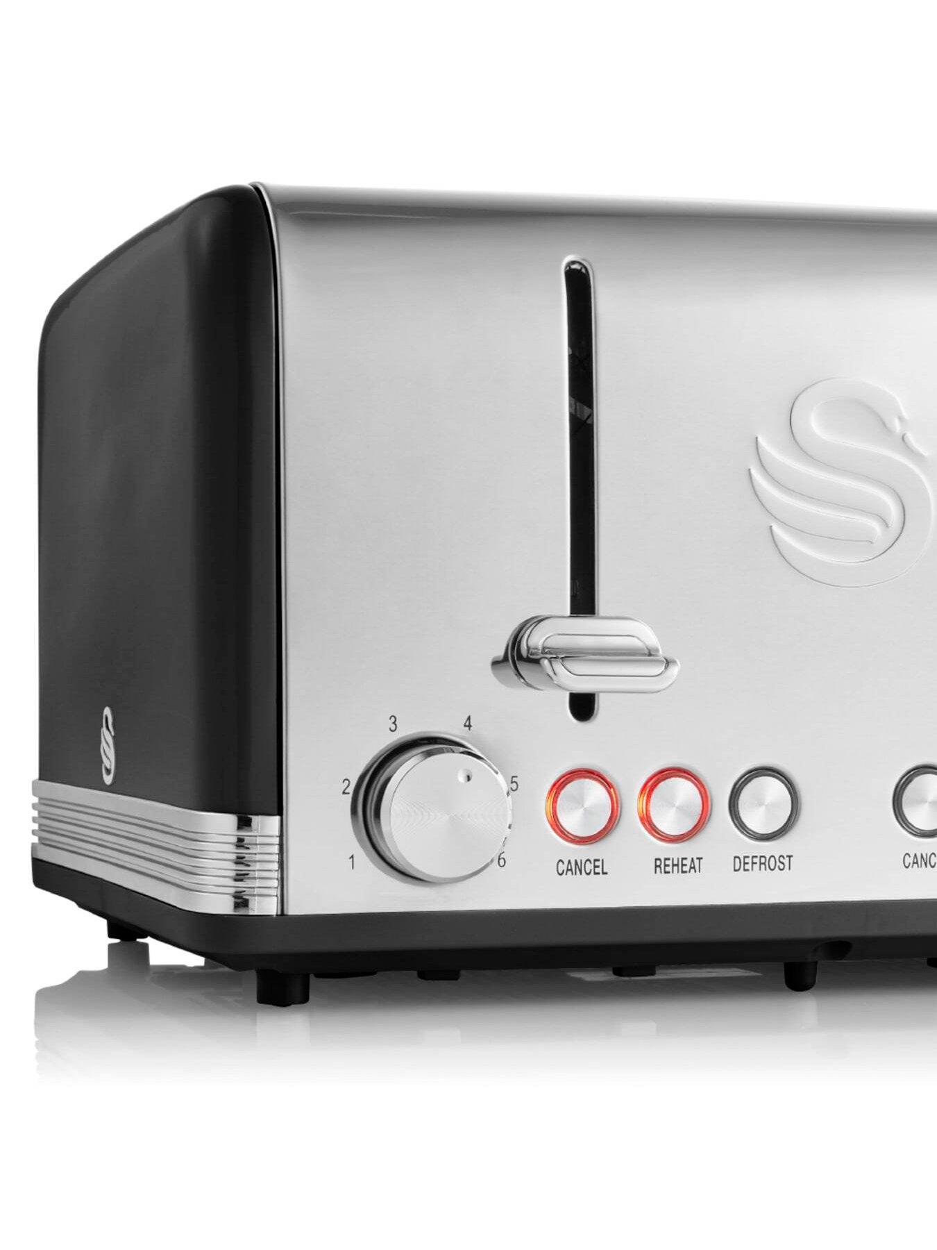 Image 3 of 5 of Swan ST19020BN Retro 4-Slice Toaster with Defrost/Reheat/Cancel Functions, Cord Storage, 1600W, Black