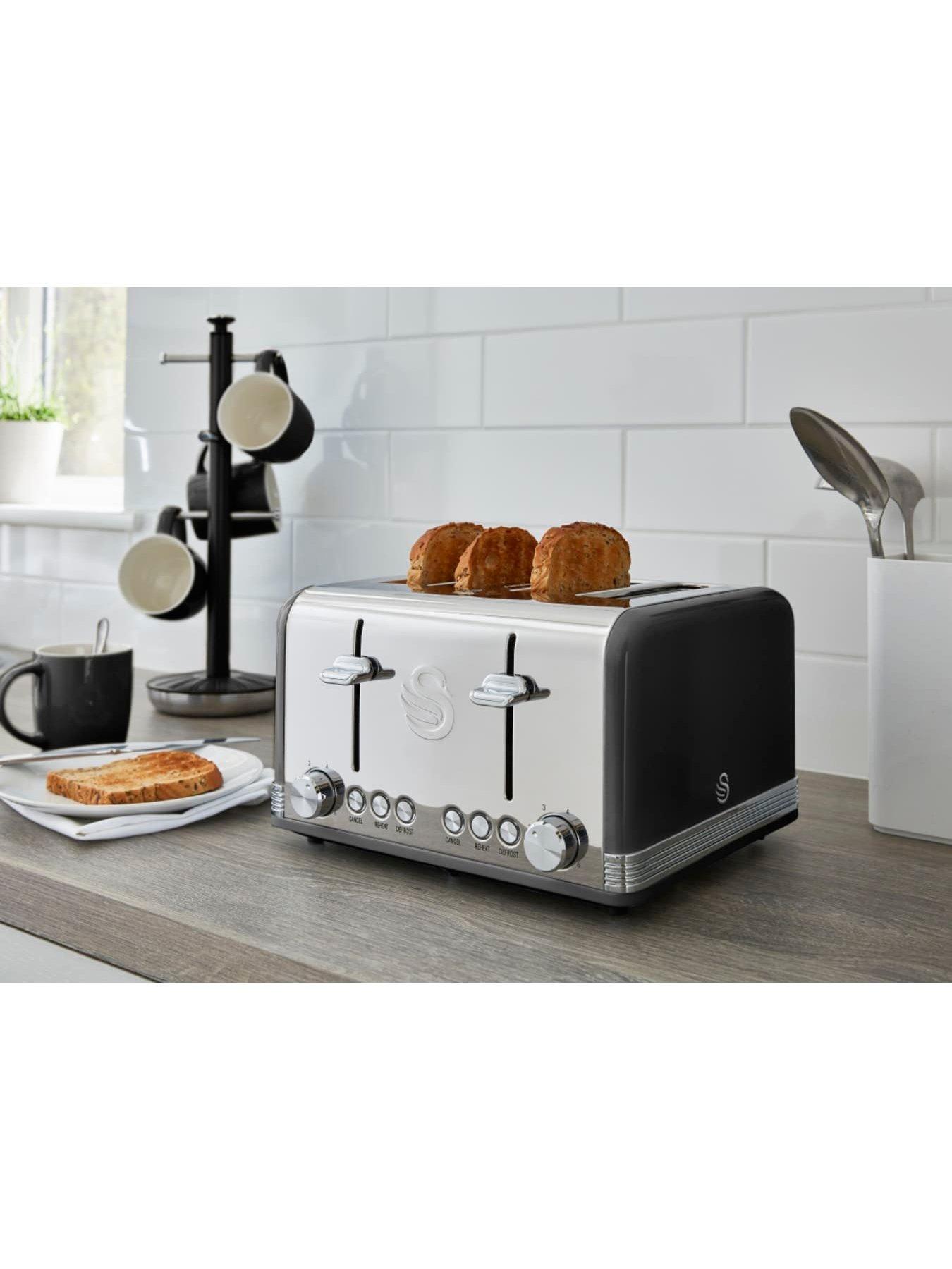 Image 4 of 5 of Swan ST19020BN Retro 4-Slice Toaster with Defrost/Reheat/Cancel Functions, Cord Storage, 1600W, Black