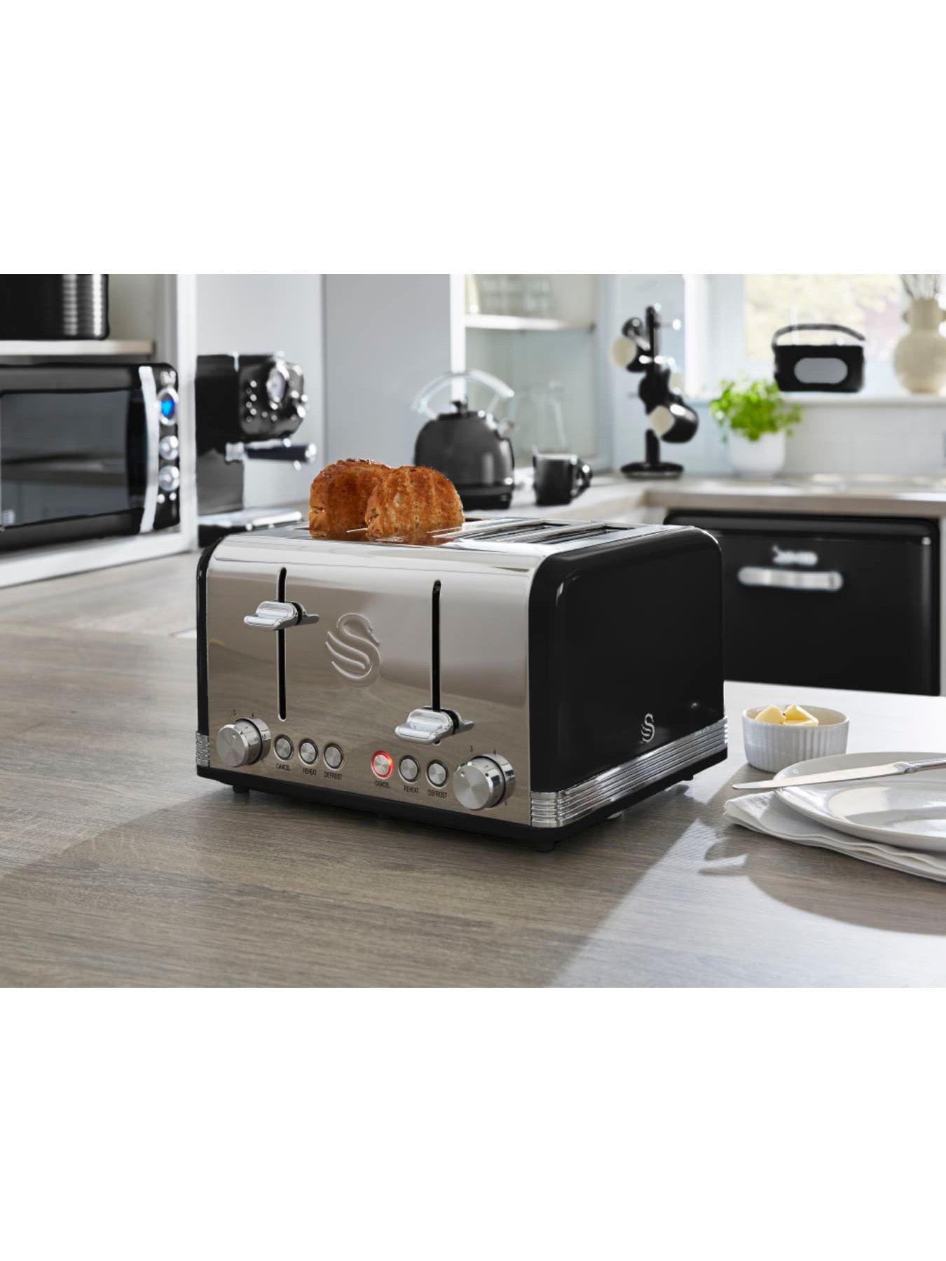 Image 5 of 5 of Swan ST19020BN Retro 4-Slice Toaster with Defrost/Reheat/Cancel Functions, Cord Storage, 1600W, Black