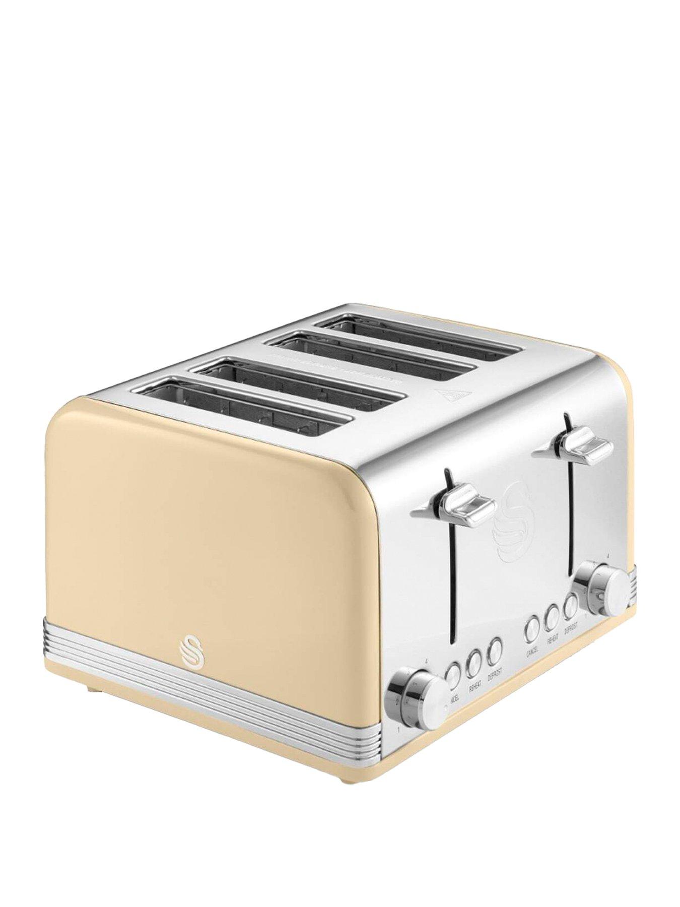 Image of Swan ST19020CN Retro 4-Slice Toaster with Defrost/Reheat/Cancel Functions, Cord Storage, 1600W, Cream