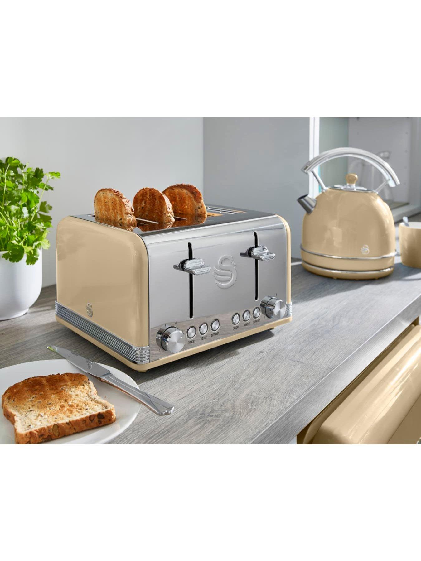 Image 5 of 5 of Swan ST19020CN Retro 4-Slice Toaster with Defrost/Reheat/Cancel Functions, Cord Storage, 1600W, Cream