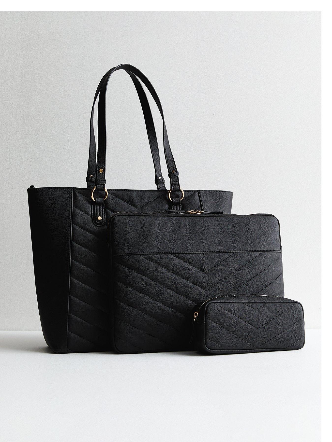 new-look-black-quilted-tote-bag-trio-set