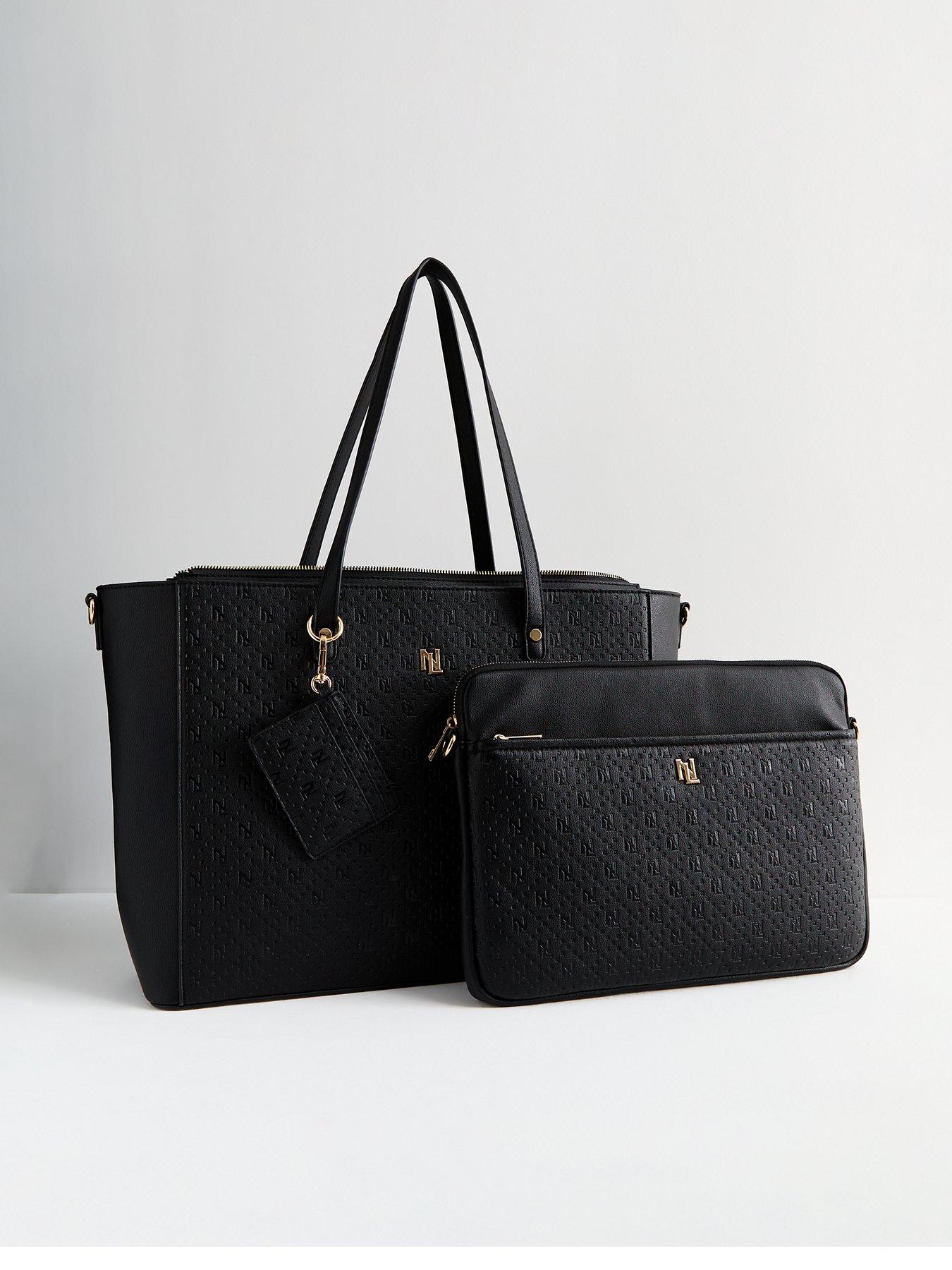 new-look-black-embossed-tote-bag-trio-set