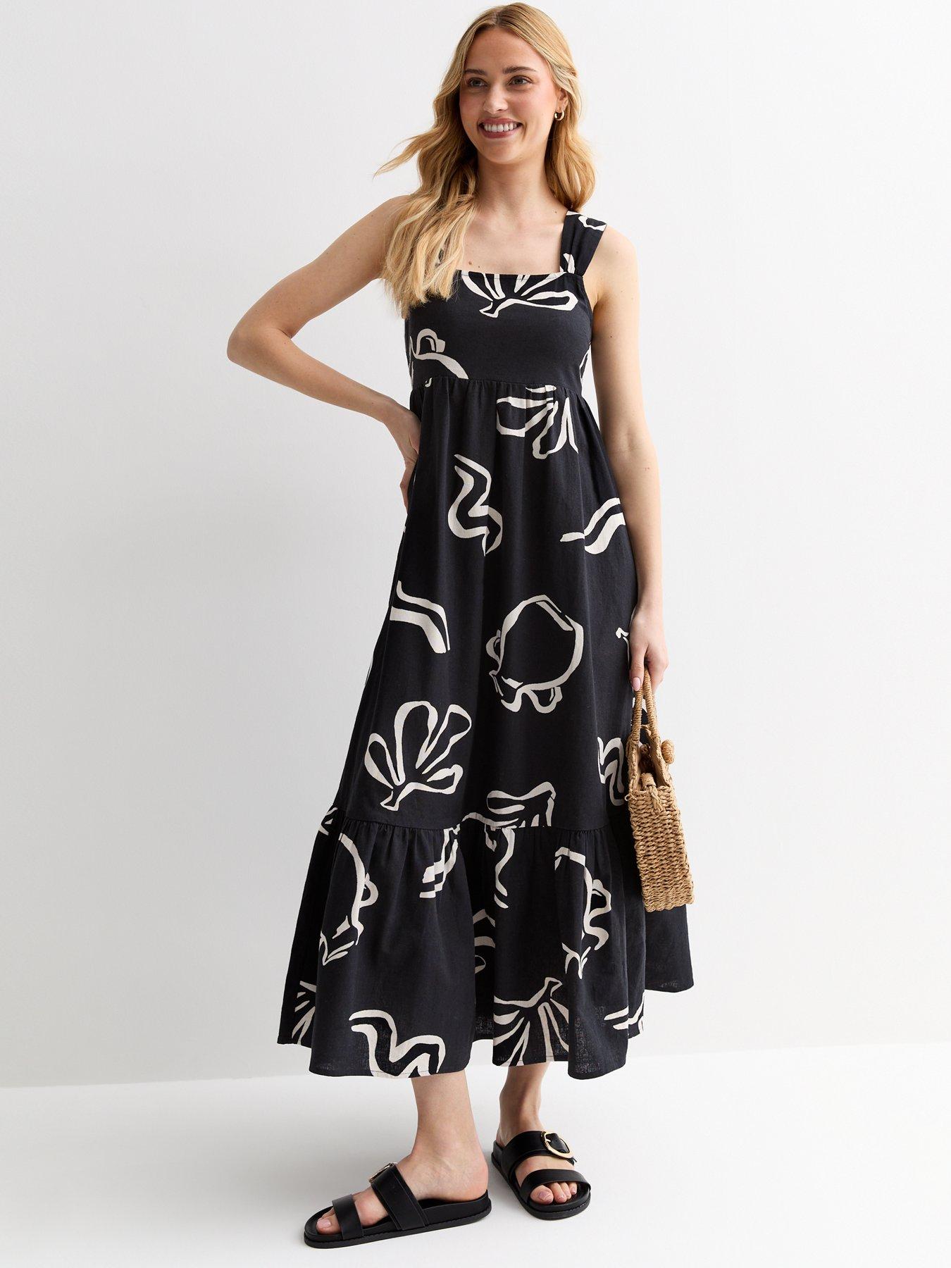 new-look-black-graphic-print-square-neck-tiered-midi-dress