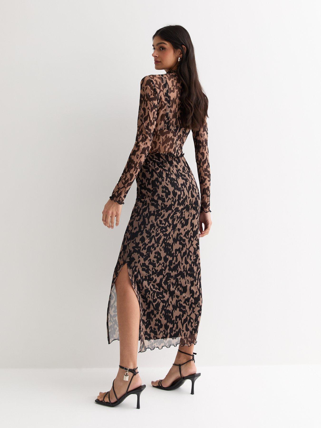 new-look-brown-animal-print-mesh-split-hem-midi-skirtstillFront