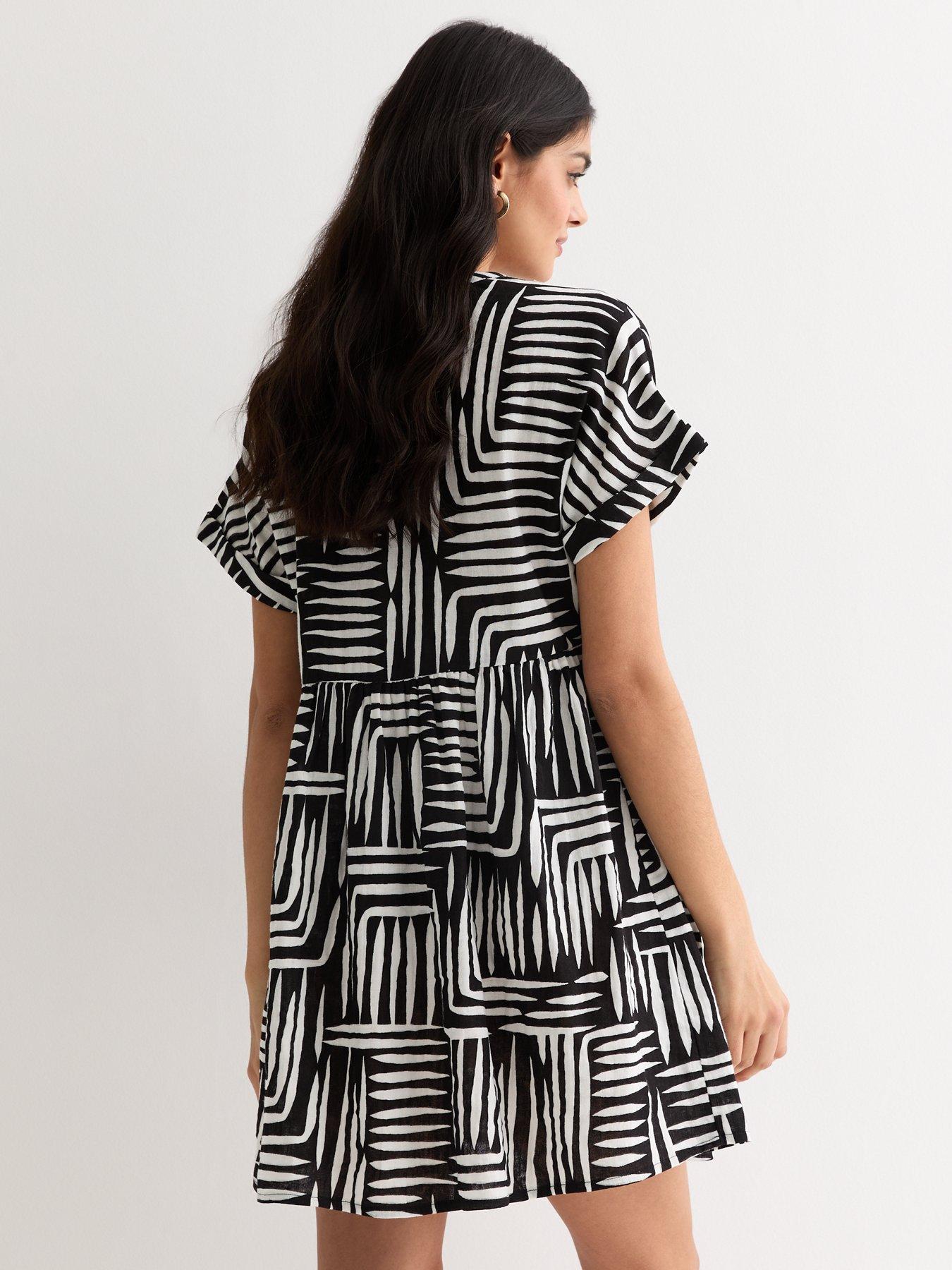 new-look-black-line-print-cotton-mini-smock-dressstillFront