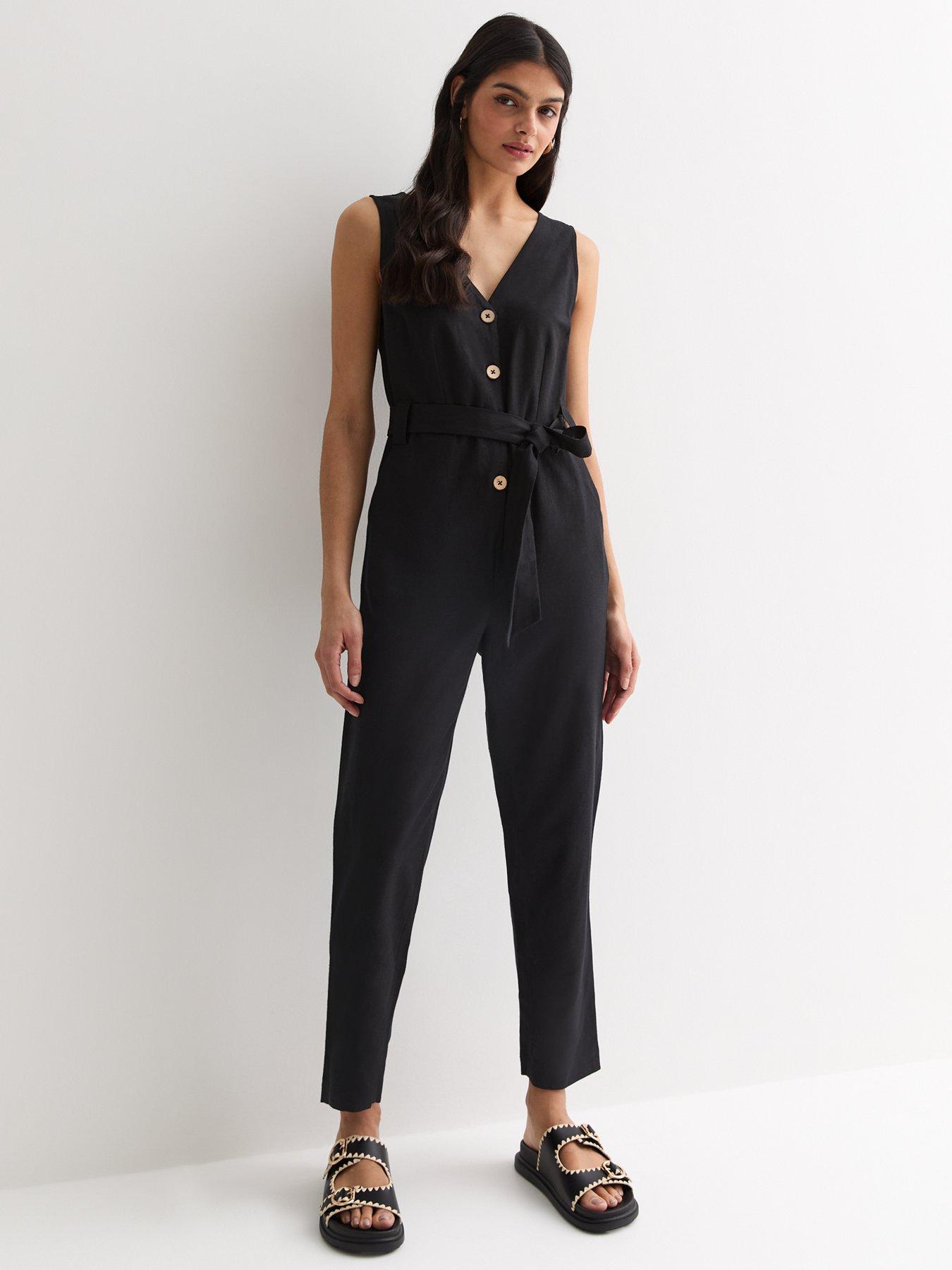 New Look Black Sleeveless Button Through Jumpsuit