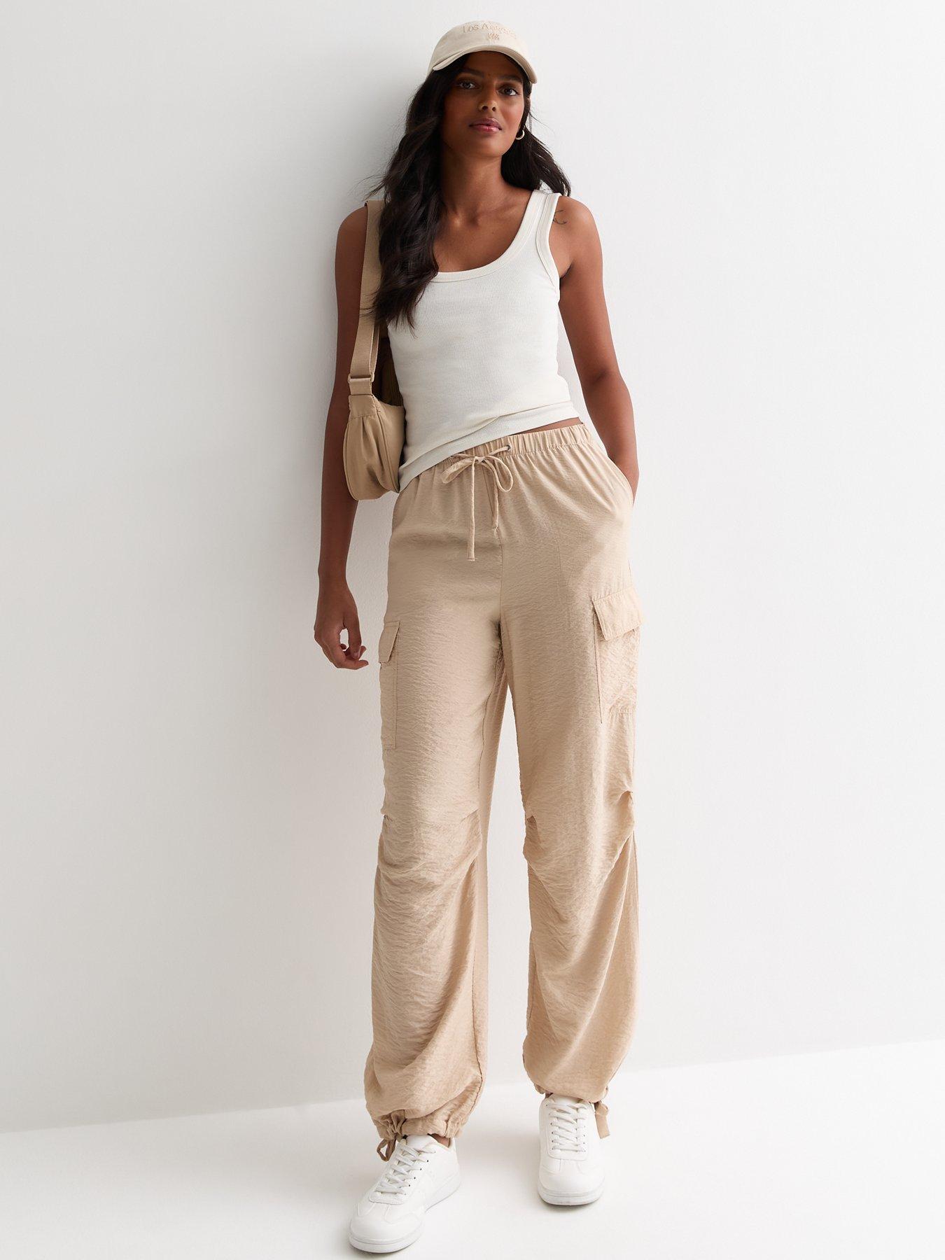 new-look-stone-tie-waist-cargo-joggers