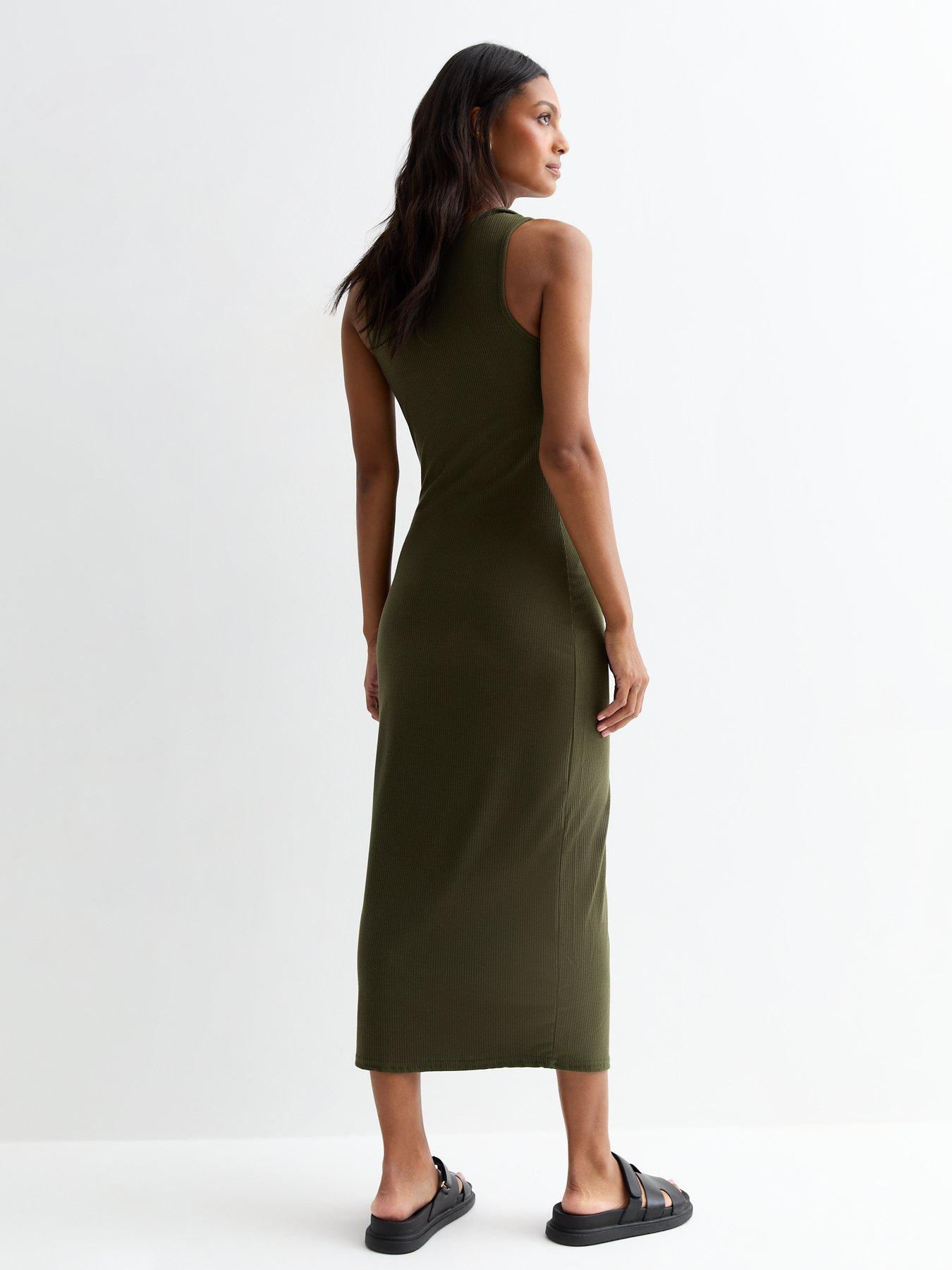 new-look-ribbed-knot-strap-midi-dress-greenstillFront