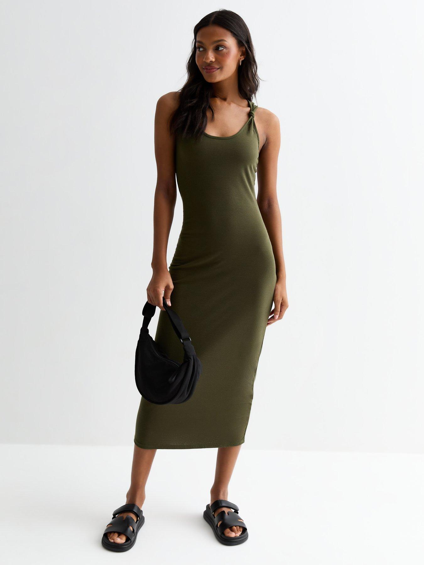 new-look-ribbed-knot-strap-midi-dress-greenback