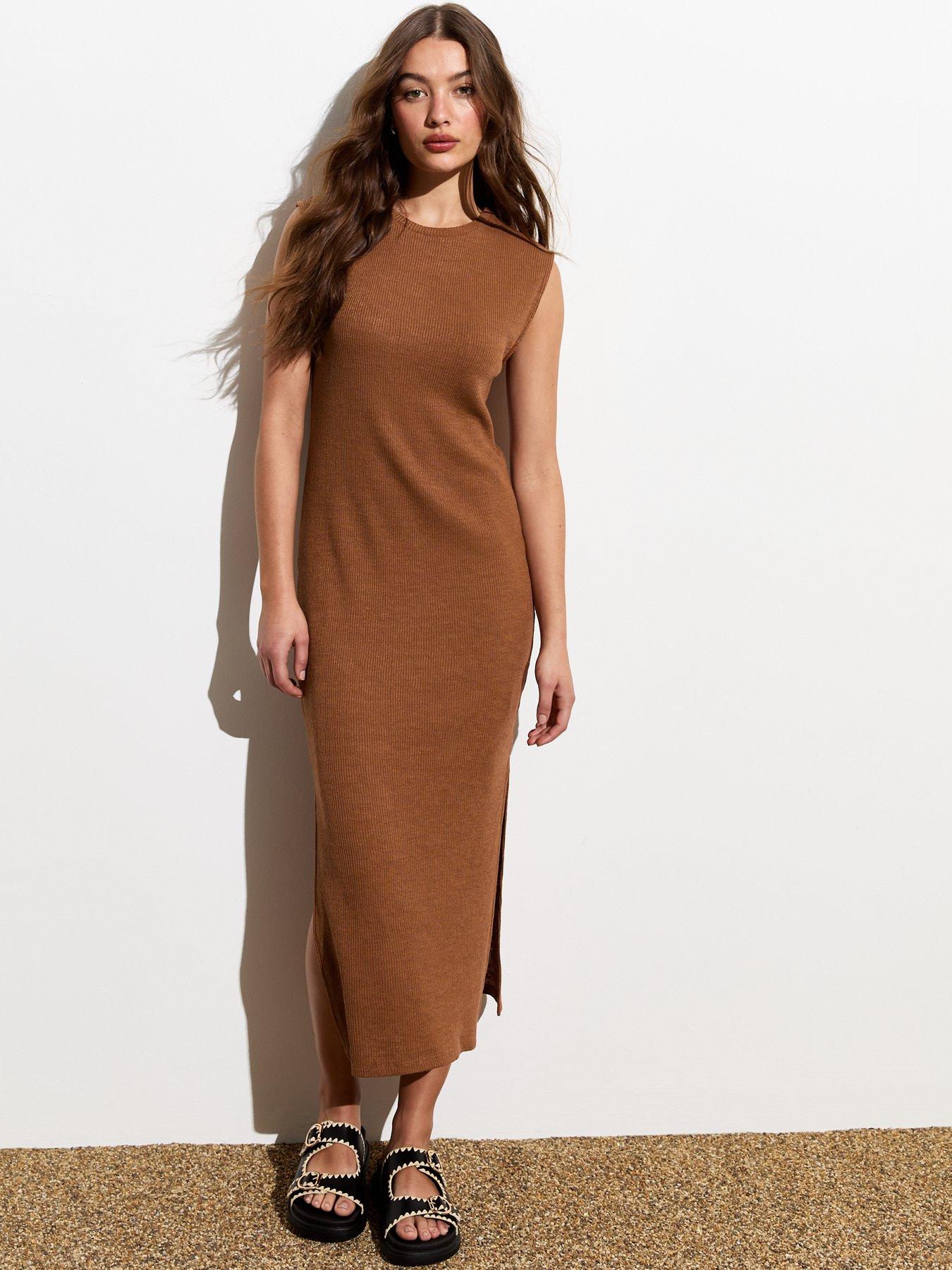 new-look-rust-ribbed-sleeveless-midi-dressfront