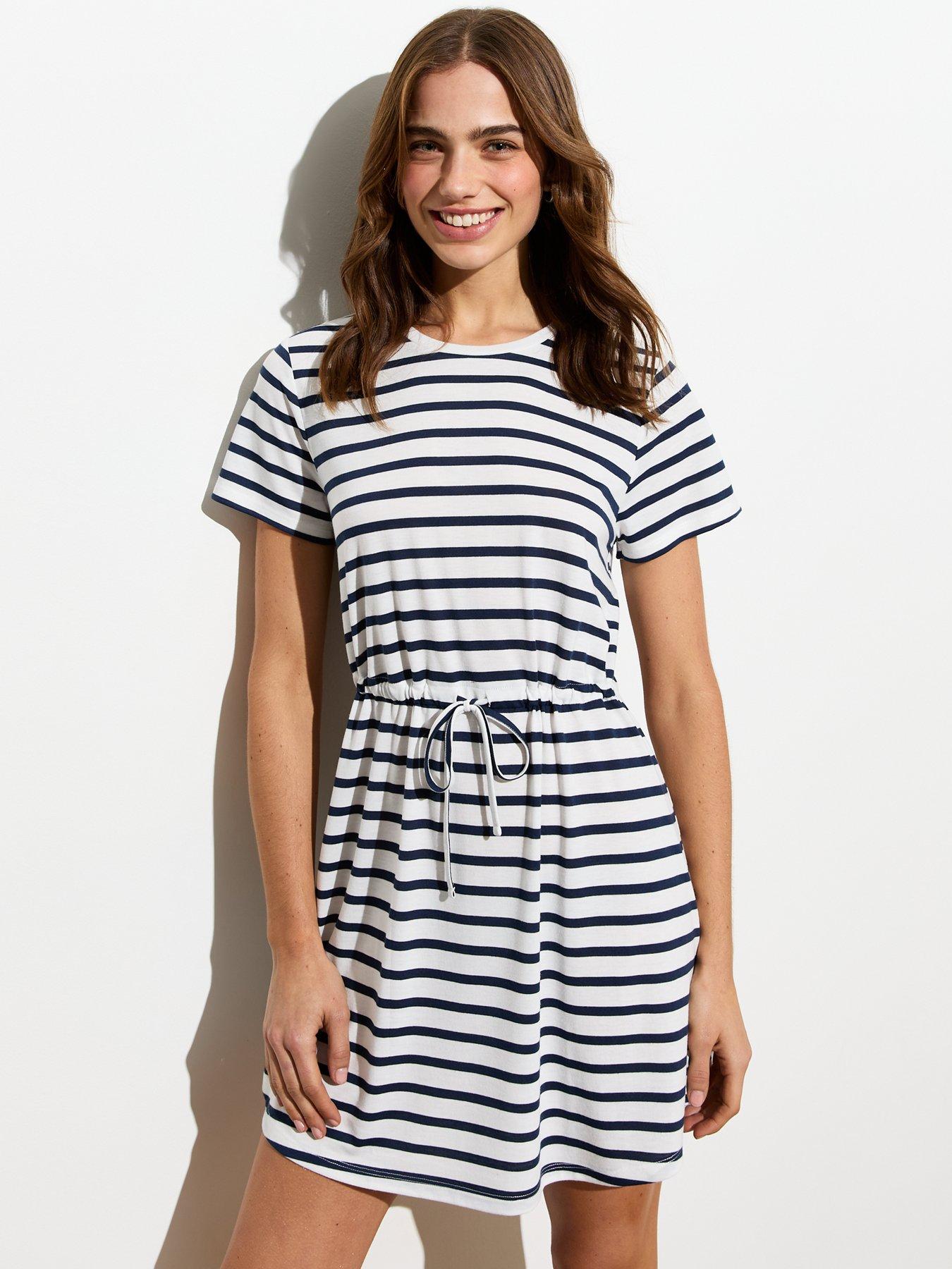 new-look-white-jersey-stripe-drawstring-mini-dress