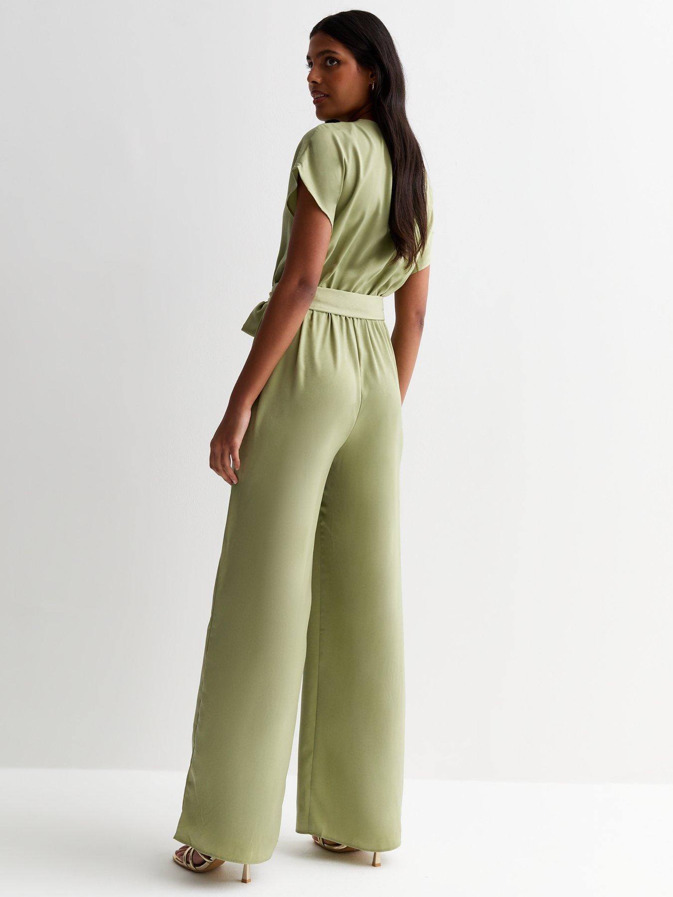 new-look-green-satin-short-sleeve-belted-wide-leg-jumpsuitstillFront