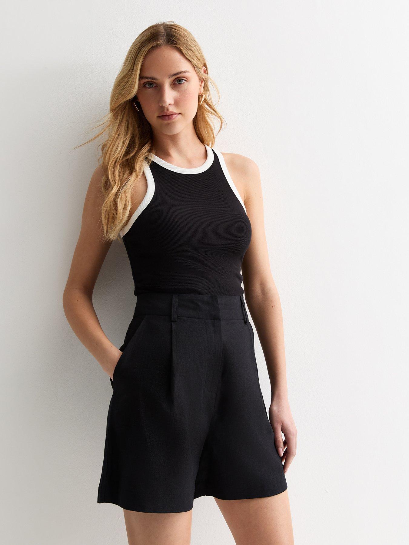 new-look-black-linen-blend-tailored-shortsfront