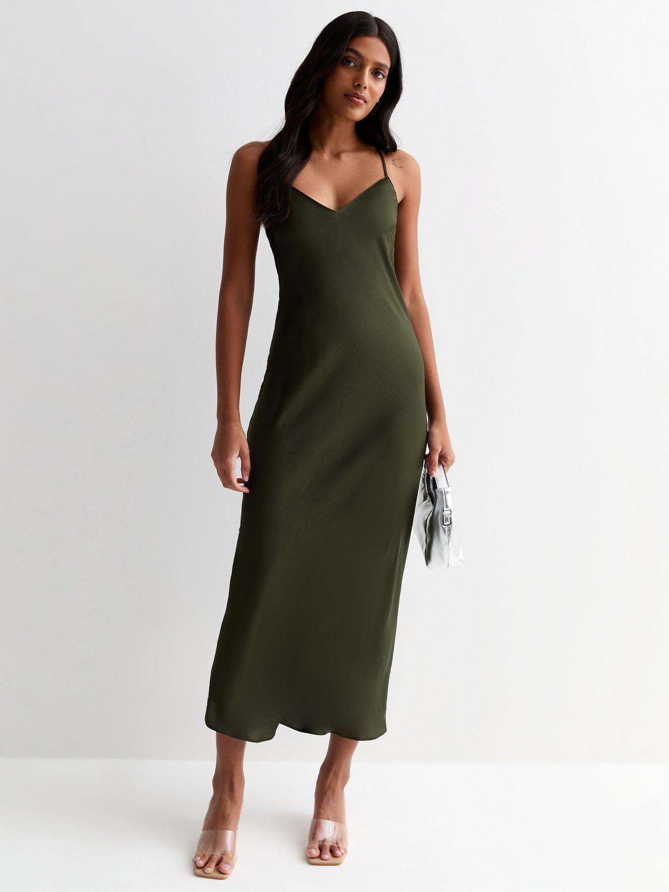 new-look-satin-cross-over-strap-midi-dress-khakiback