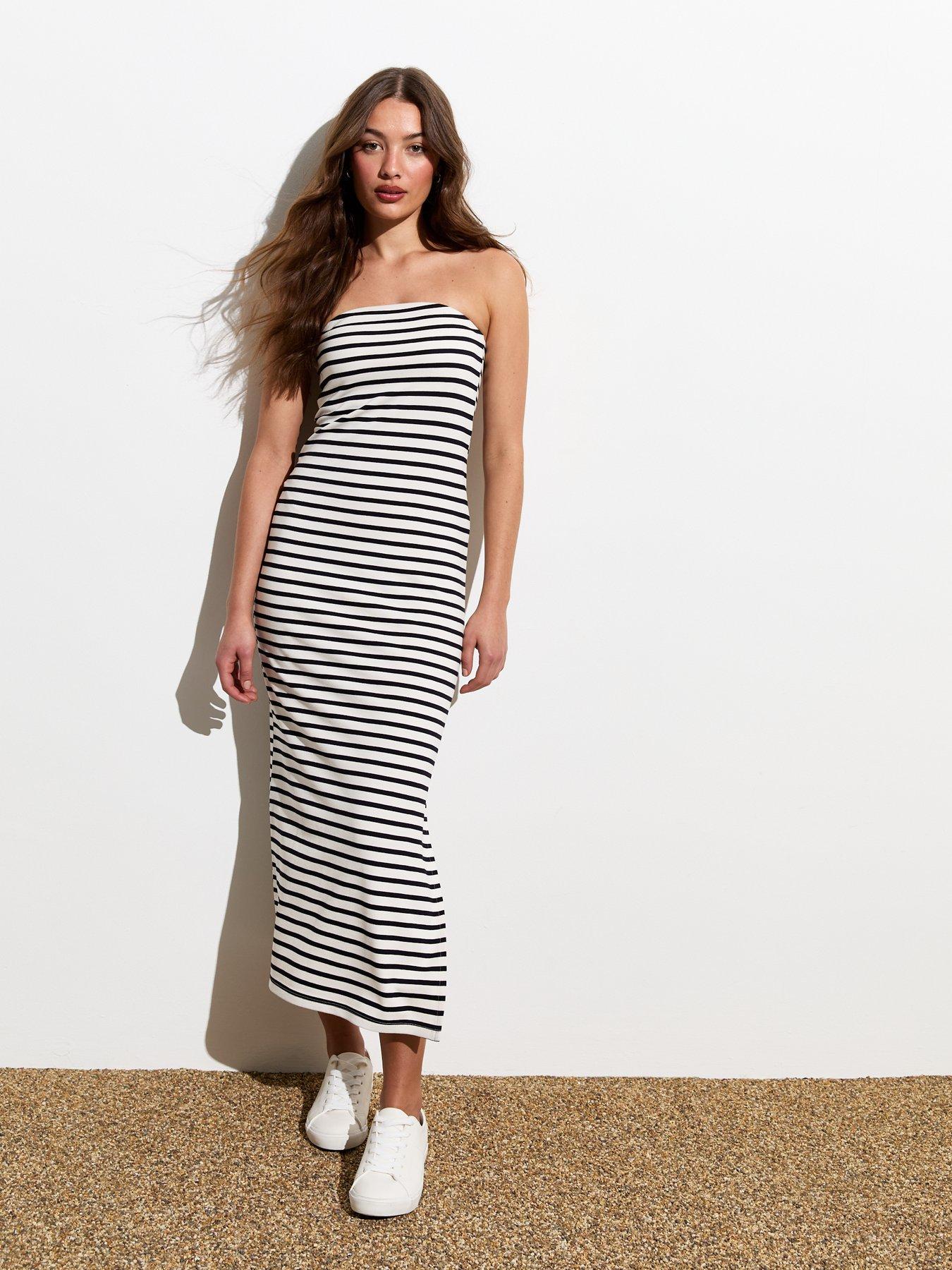 new-look-striped-bandeau-midi-dress-whiteblackfront