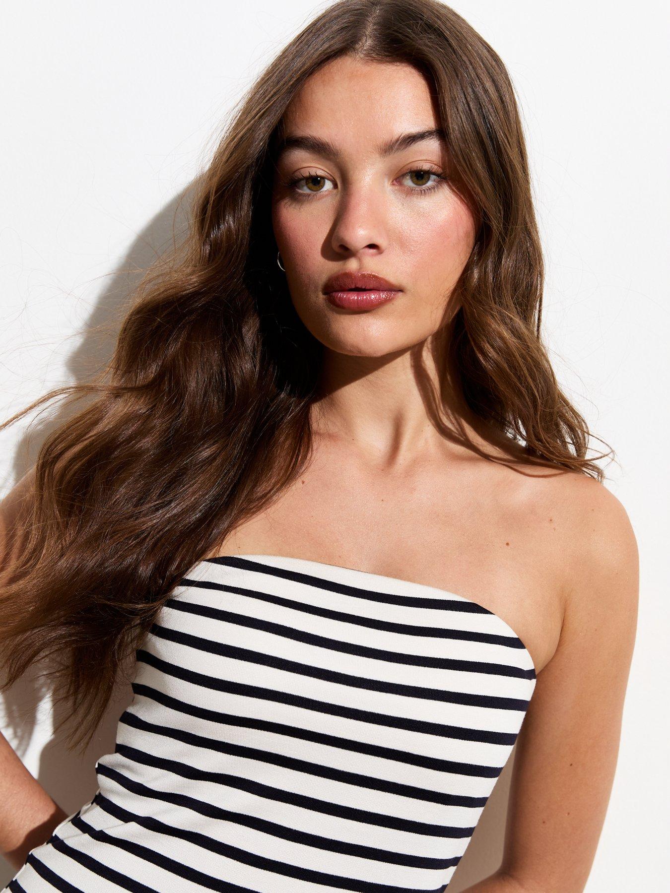 new-look-striped-bandeau-midi-dress-whiteblackoutfit