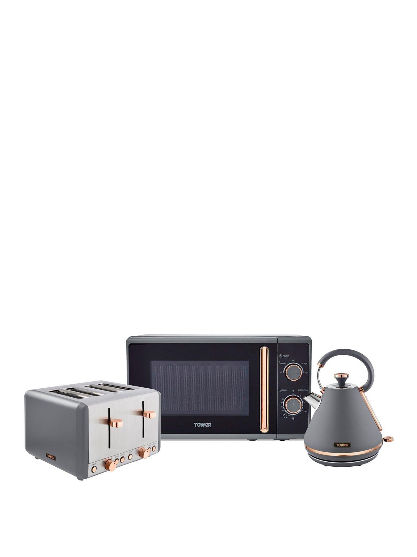Image of Tower Cavaletto Kettle, 4-Slice Toaster  &  Microwave Triple Pack - Grey