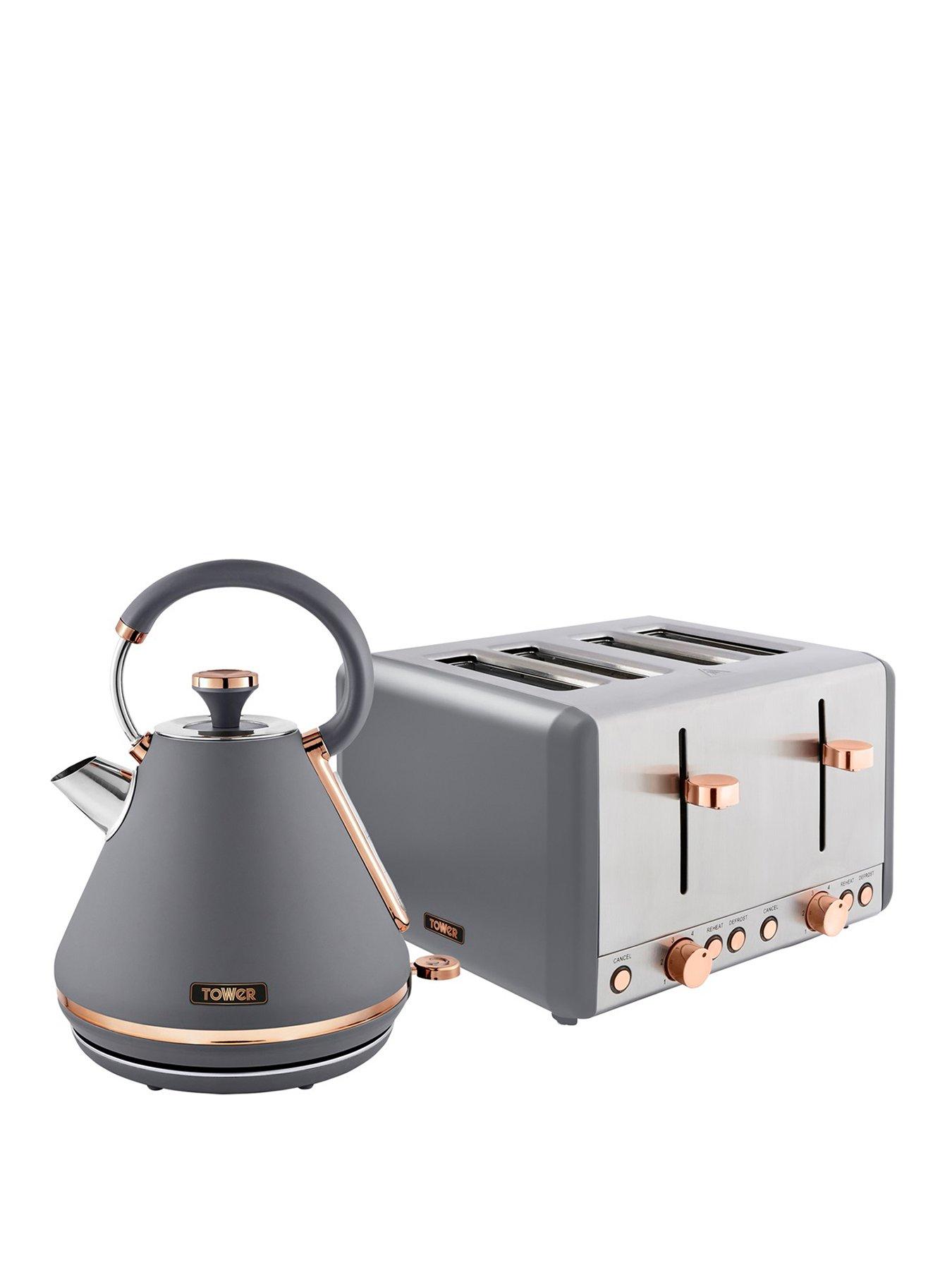 Tower Cavaletto Kettle  &  4-Slice Toaster Twin Pack - Grey