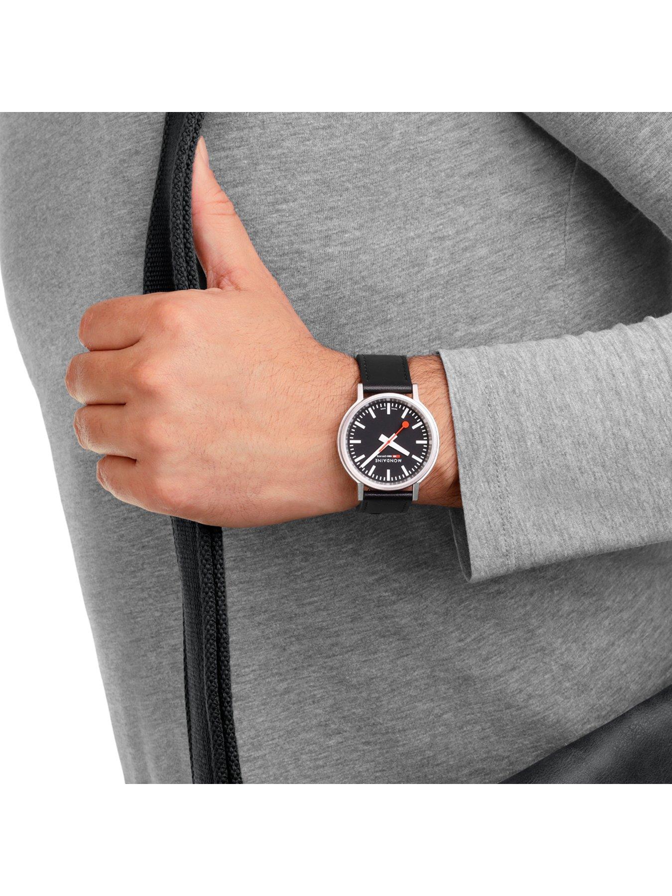 Image 3 of 8 of Mondaine Stop2Go Black Dial - grape leather