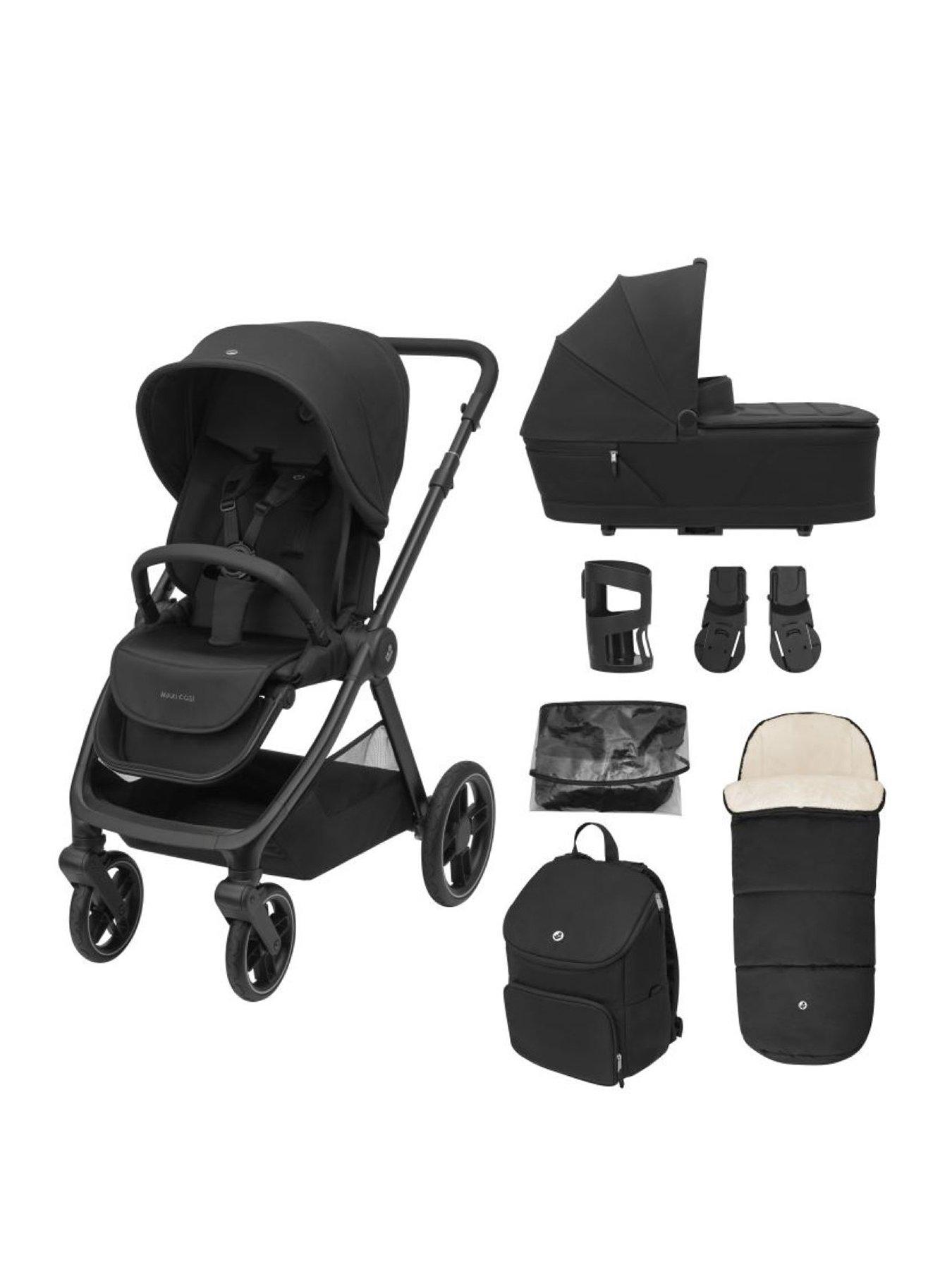 maxi-cosi-oxford-7-piece-essential-bundle-twillic-black-stroller-carrycot-back-pack-footmuff-cupholder-crs-adapers-raincover