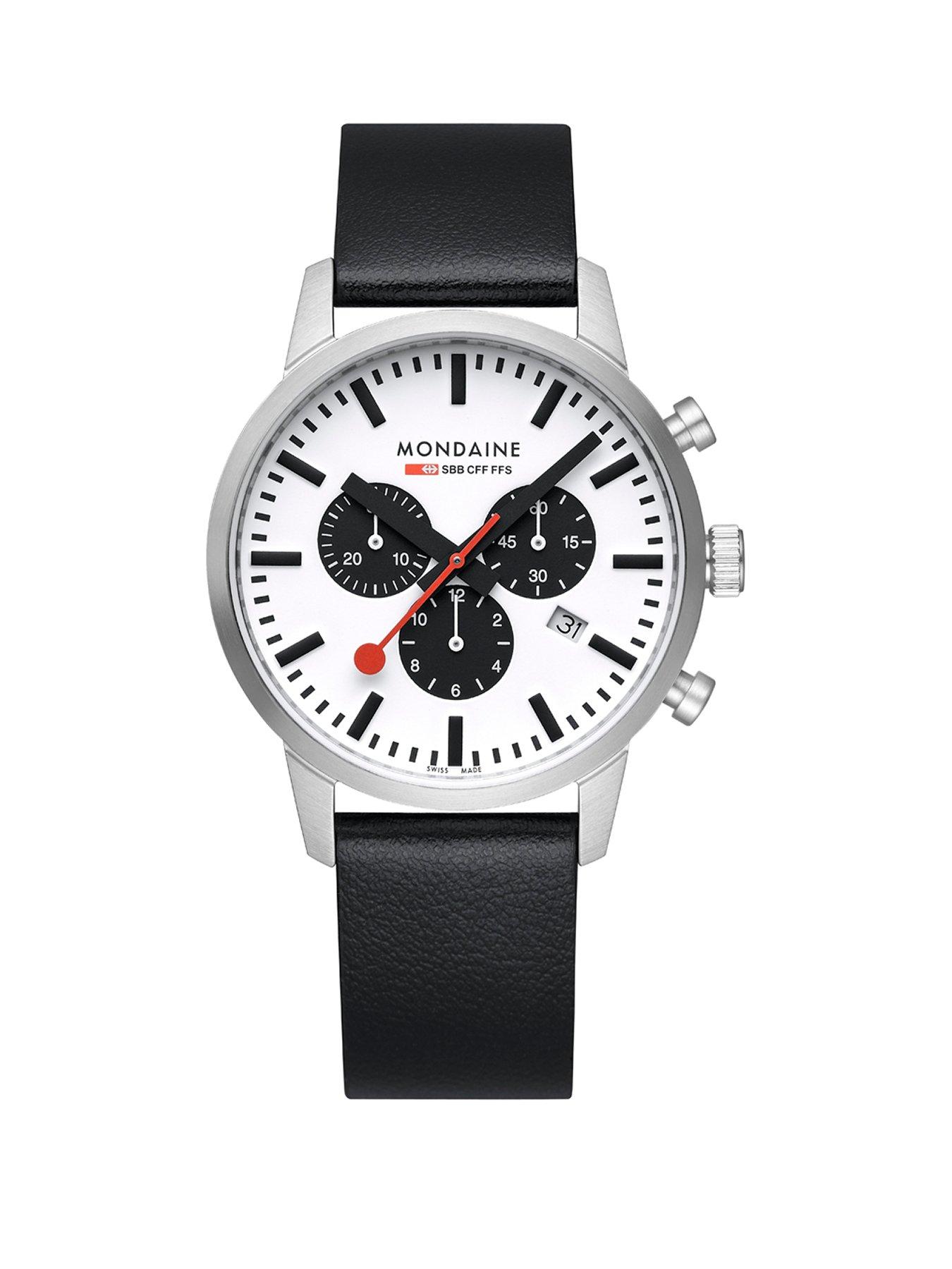 Mondaine Neo Chrono White/Black Dial 41mm Watch - Grape Leather